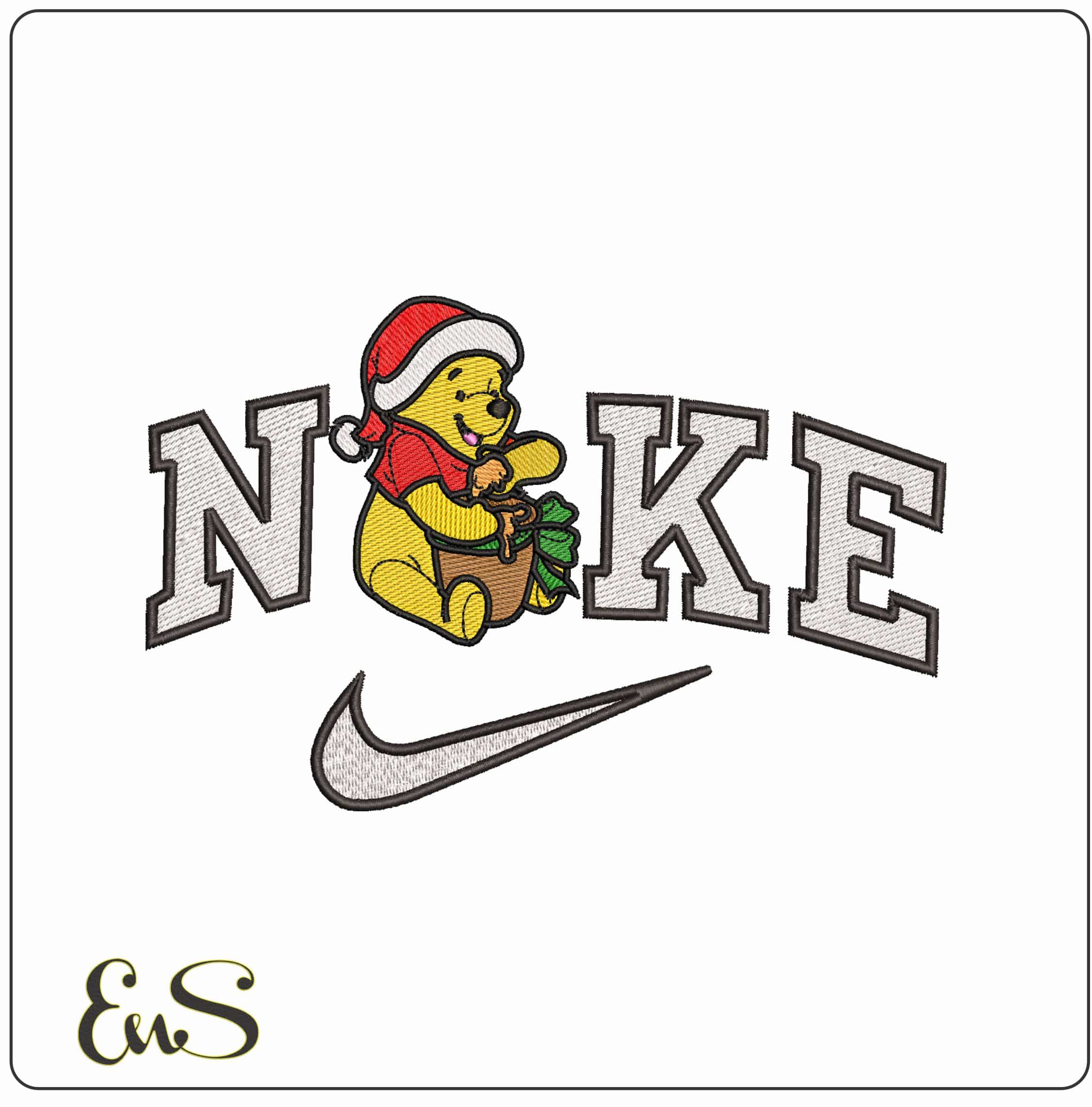 Nike Christmas Winnie the Pooh - Elegant embroidery design file - instant download