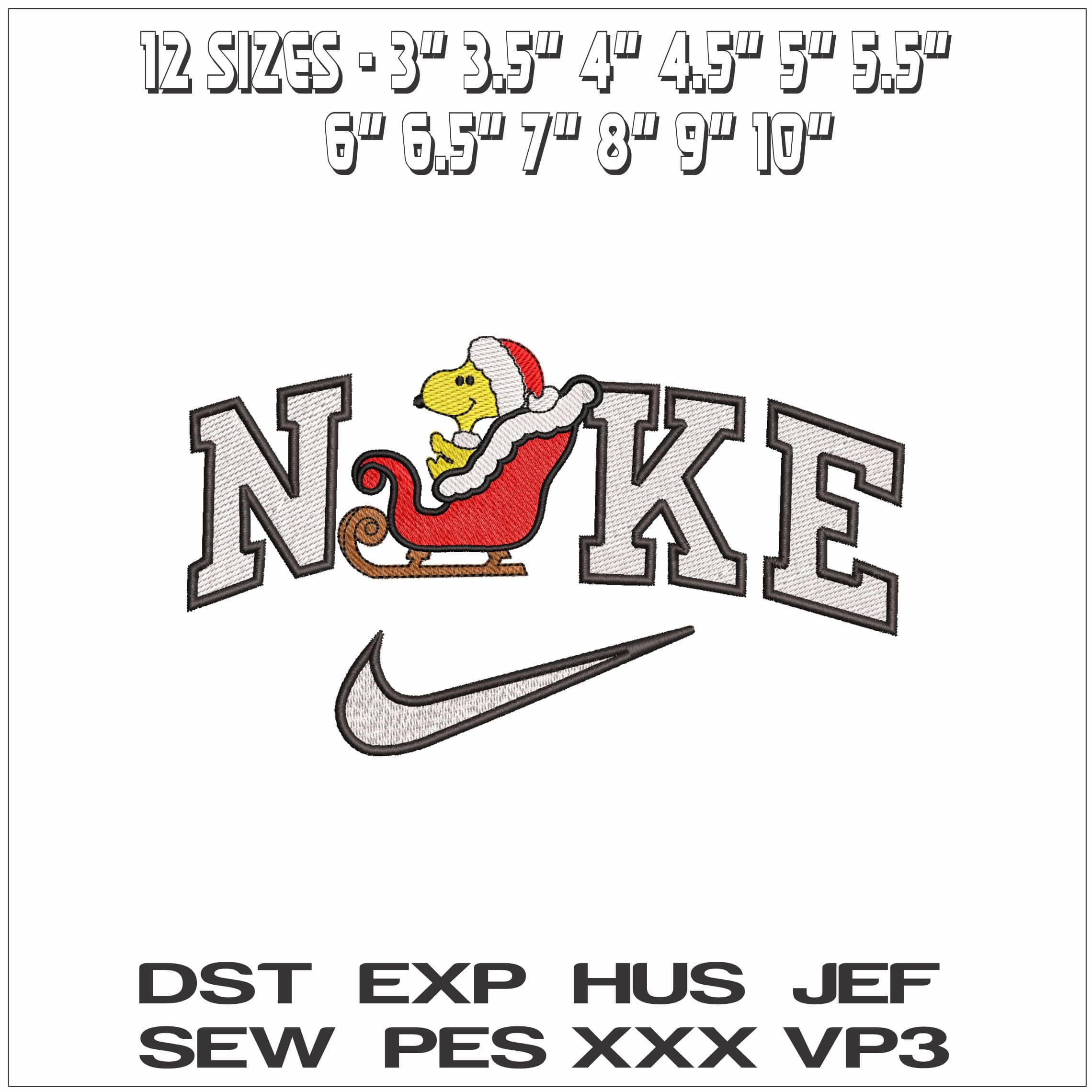 Nike Christmas Woodstock in Sleigh - Elegant embroidery design file - instant download — view 2
