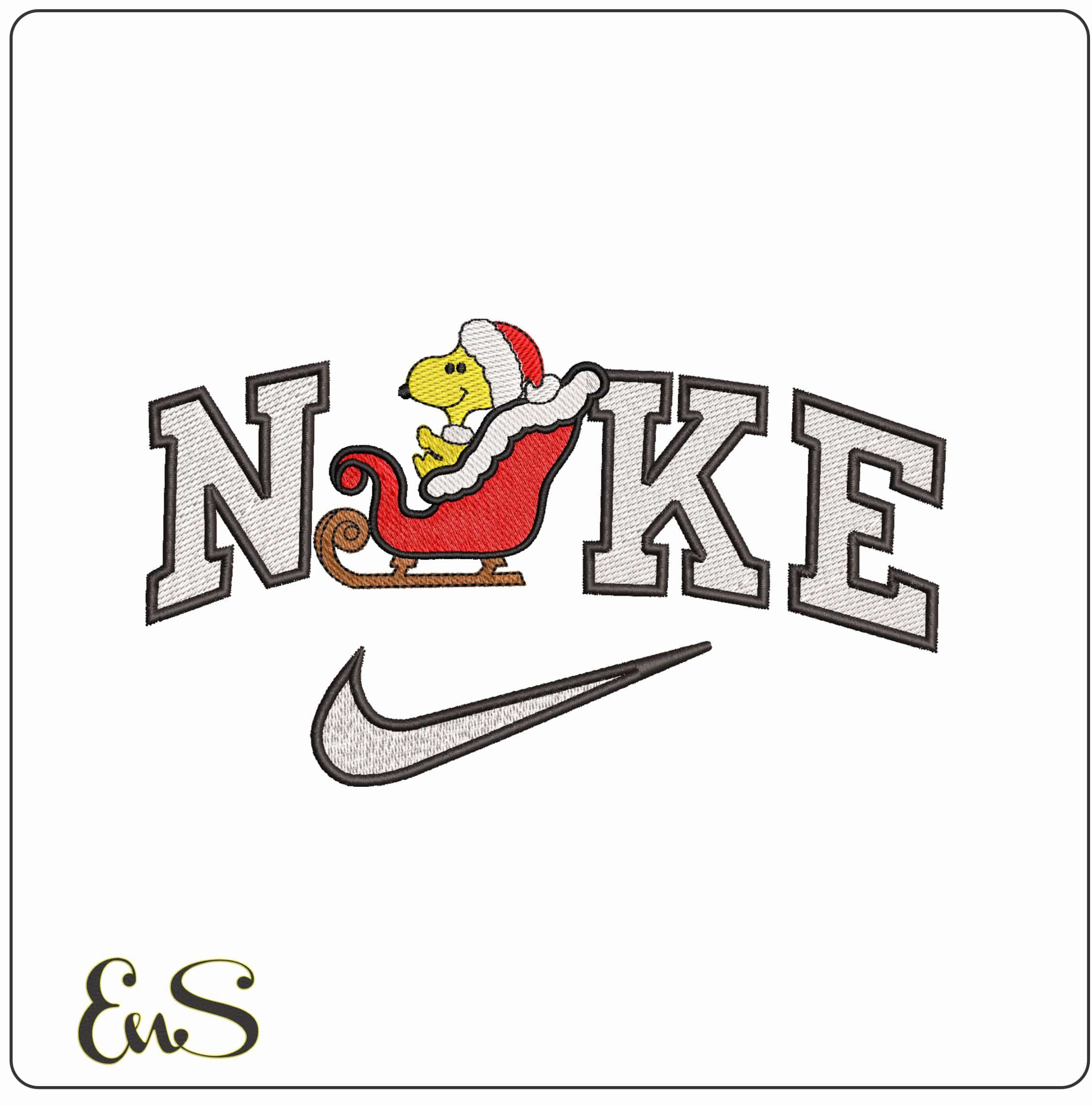Nike Christmas Woodstock in Sleigh - Elegant embroidery design file - instant download