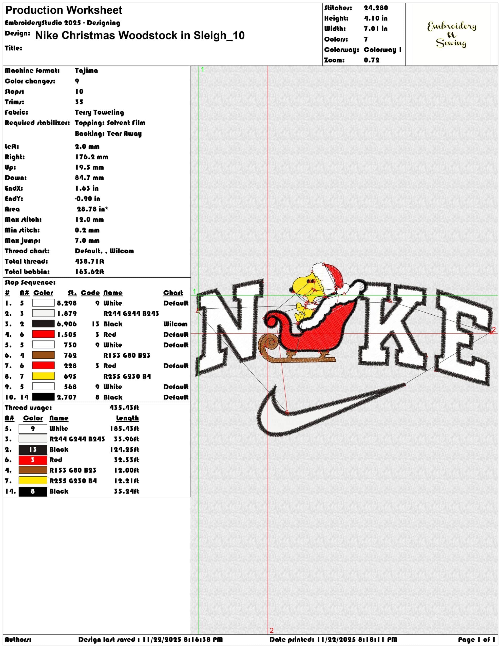 Nike Christmas Woodstock in Sleigh - Elegant embroidery design file - instant download — view 3