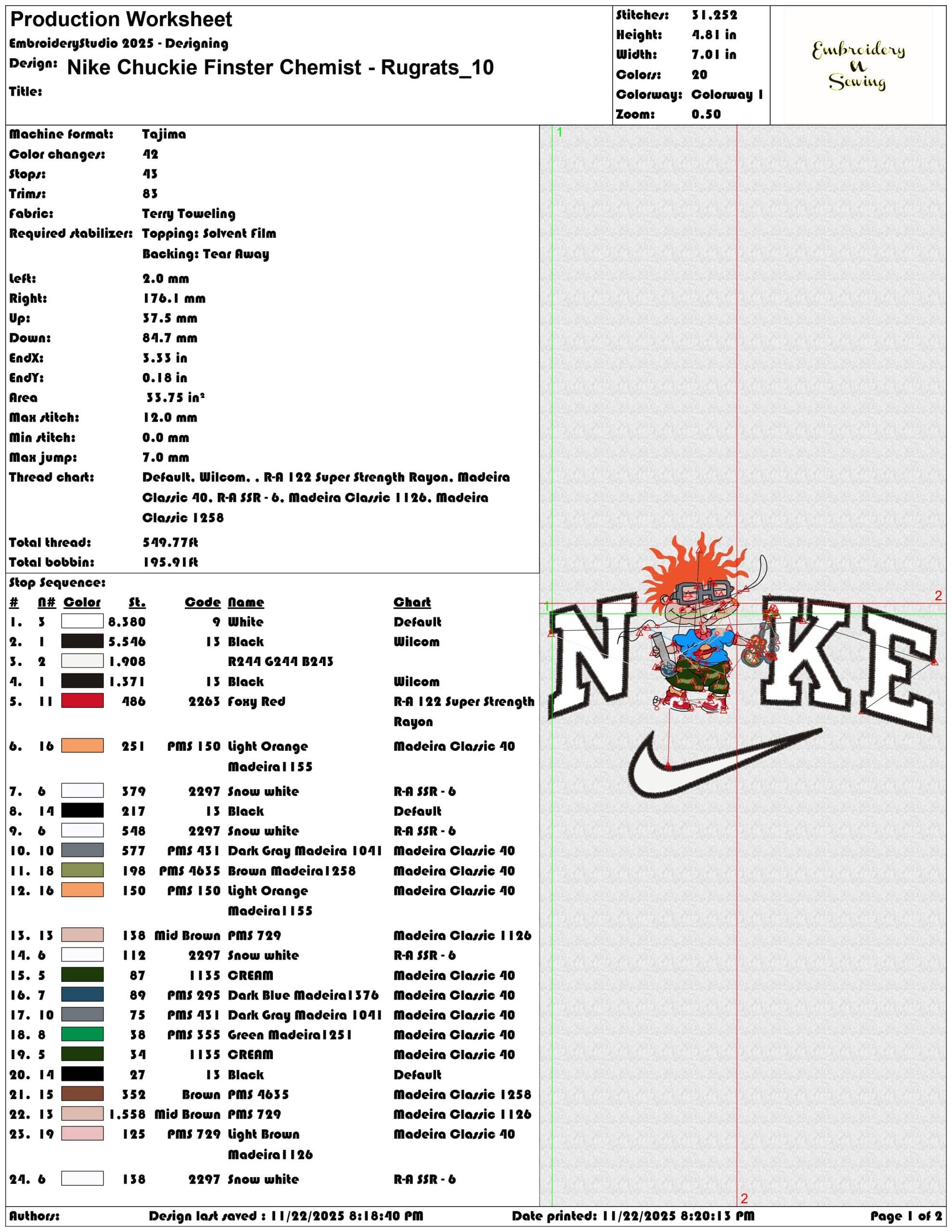 Nike Chuckie Finster Chemist Rugrats - Elegant embroidery design file - instant download — view 3