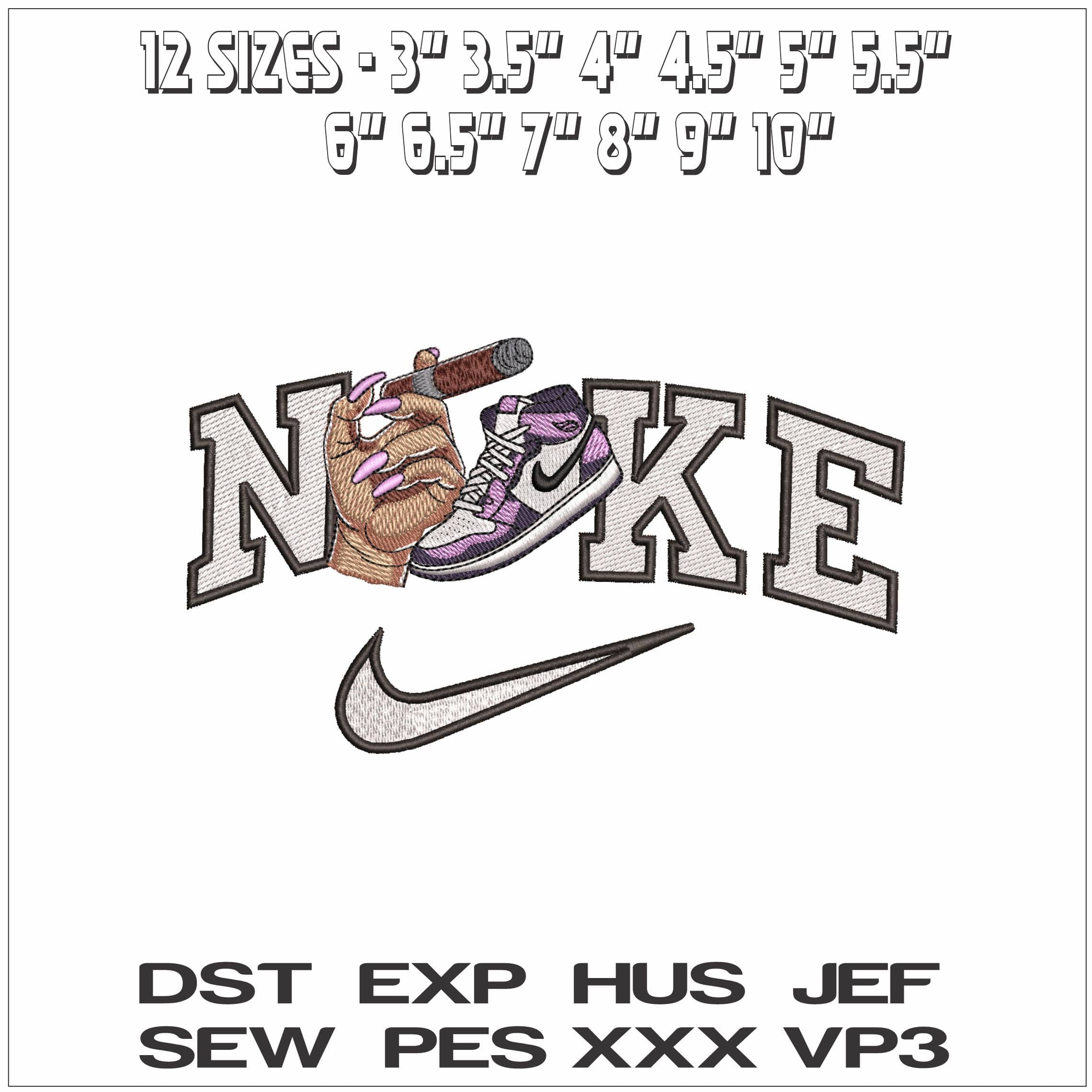 Nike Cigar and Sneaker - Elegant embroidery design file - instant download — view 2