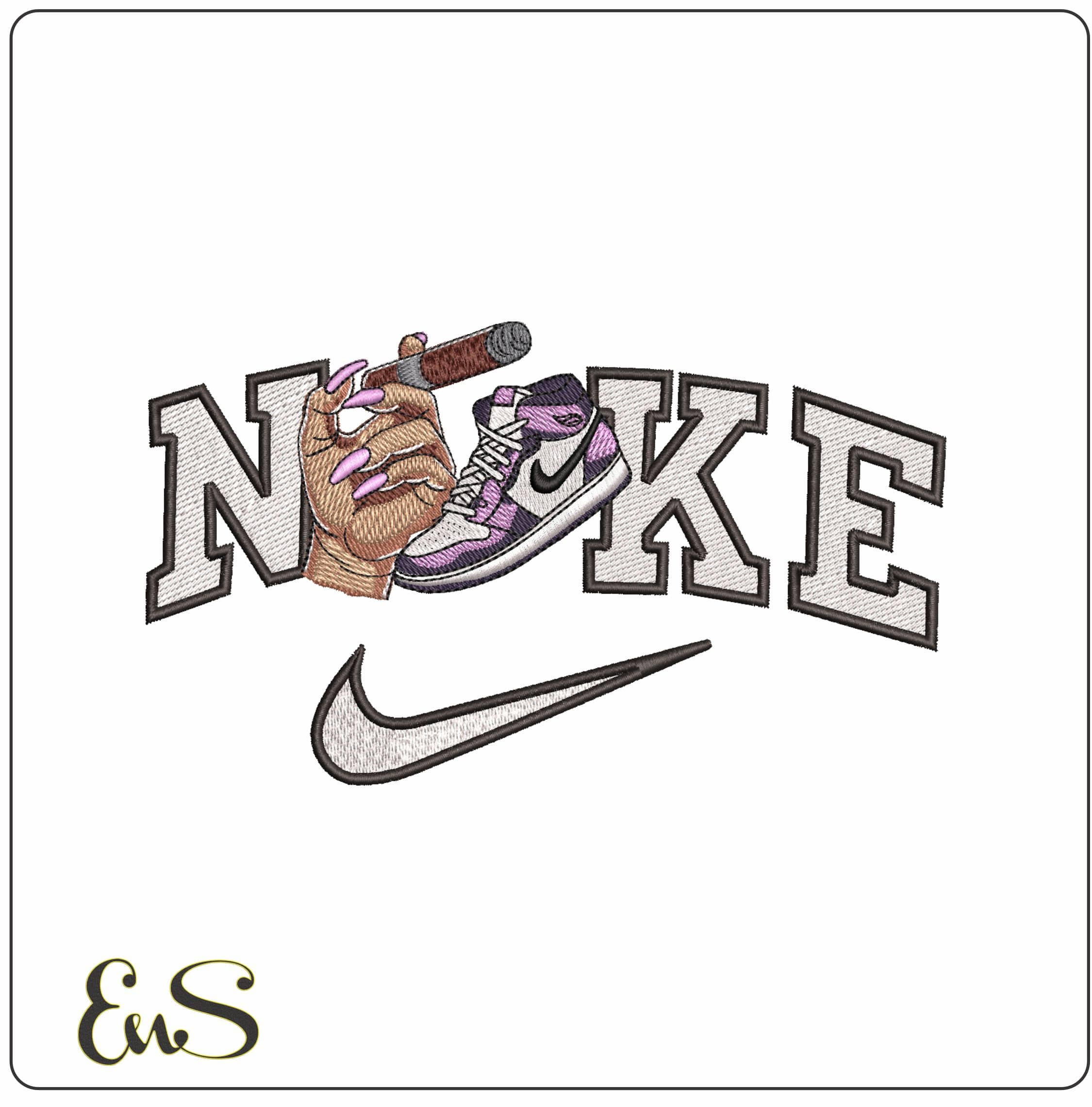 Nike Cigar and Sneaker - Elegant embroidery design file - instant download
