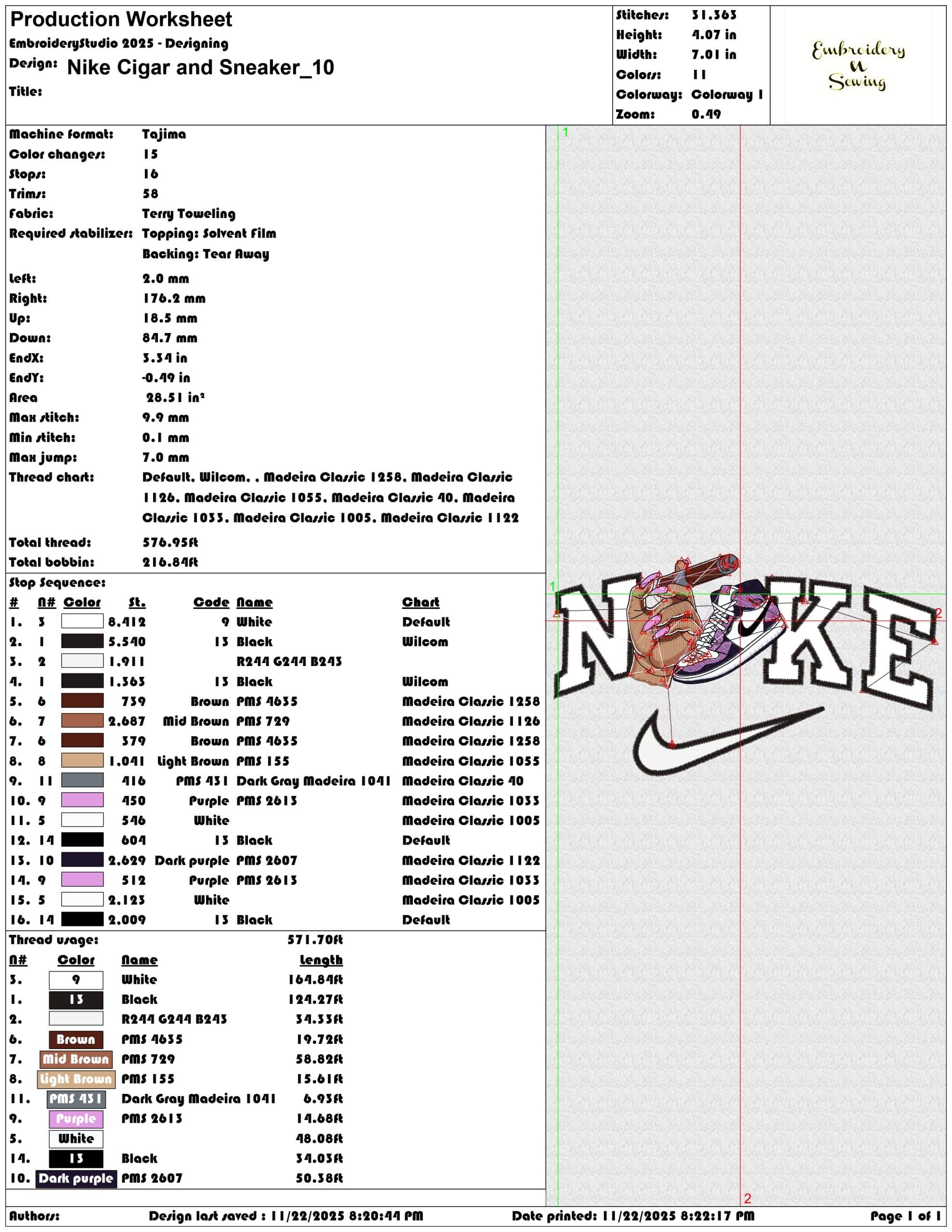 Nike Cigar and Sneaker - Elegant embroidery design file - instant download — view 3
