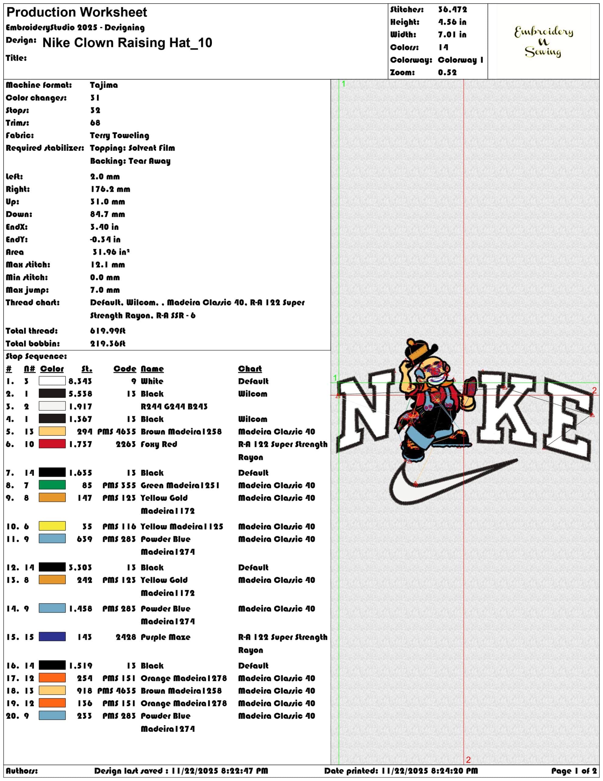 Nike Clown Raising Hat - Elegant embroidery design file - instant download — view 3
