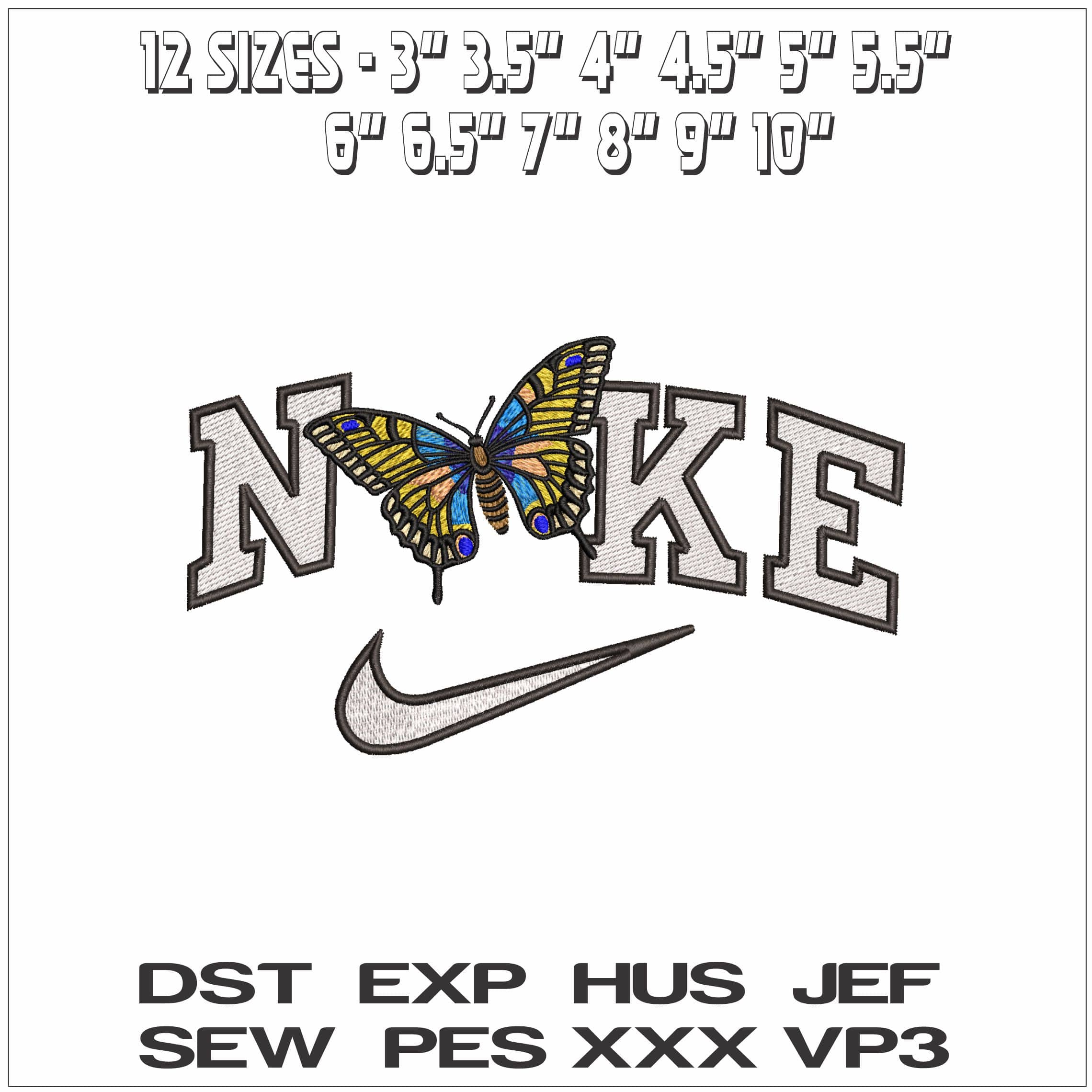 Nike Colourful Butterfly - Elegant embroidery design file - instant download — view 2