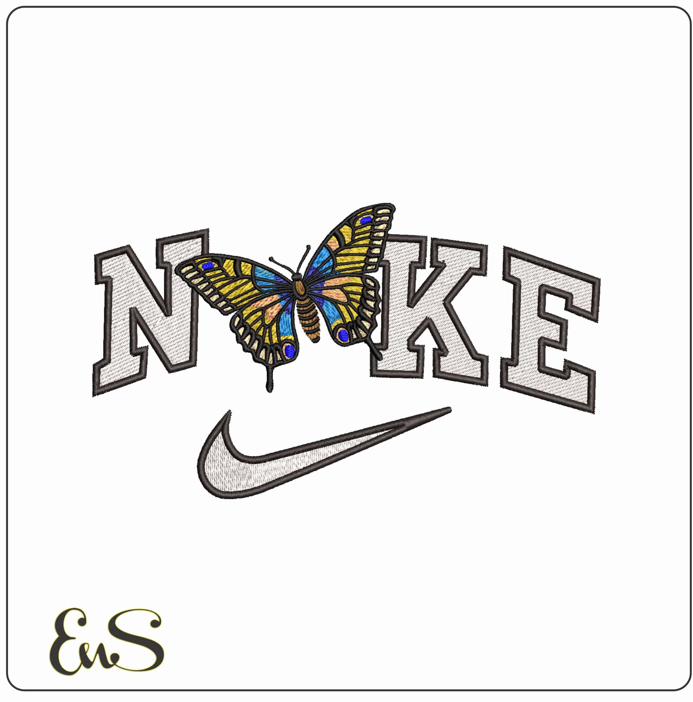 Nike Colourful Butterfly - Elegant embroidery design file - instant download