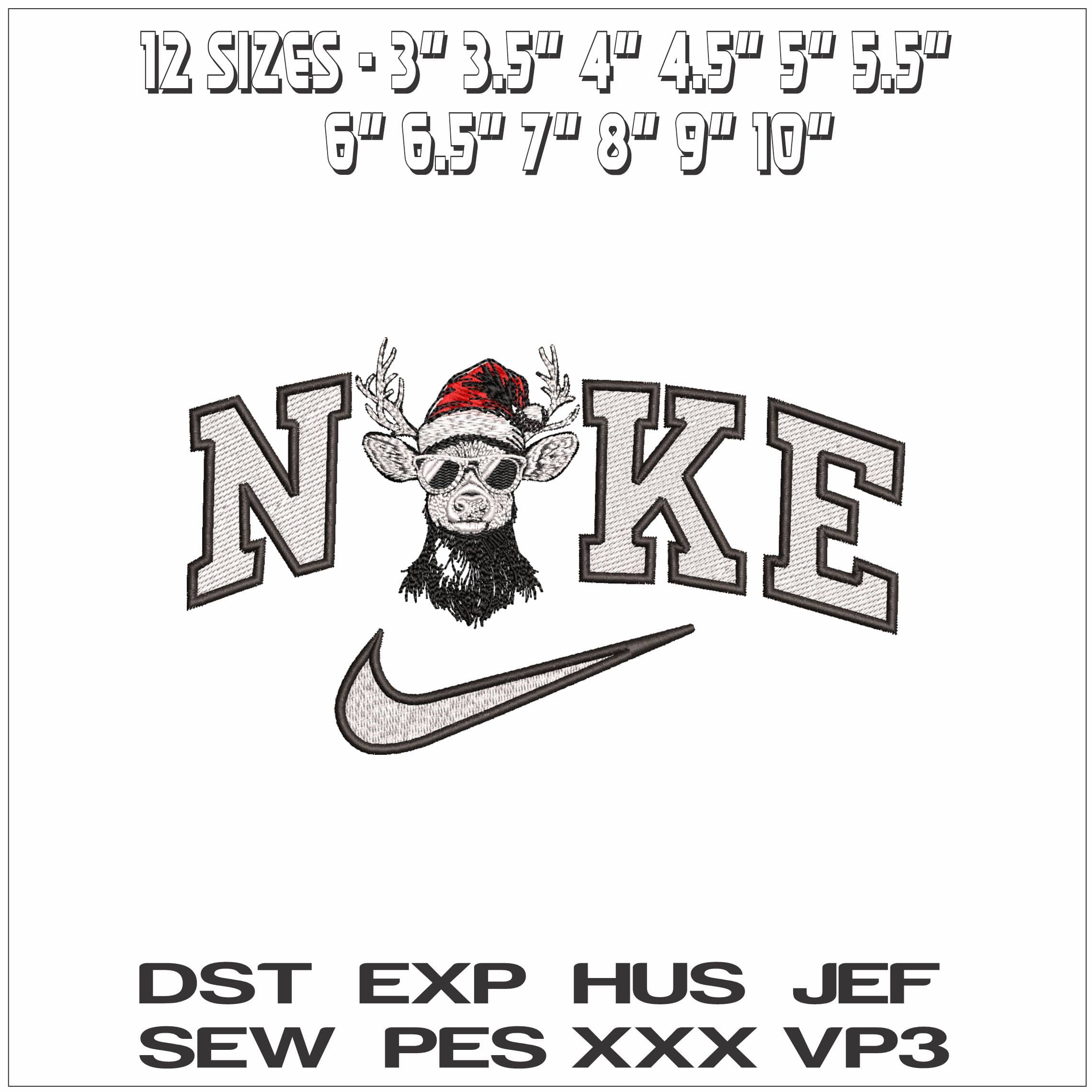 Nike Cool Christmas Reindeer - Elegant embroidery design file - instant download — view 2