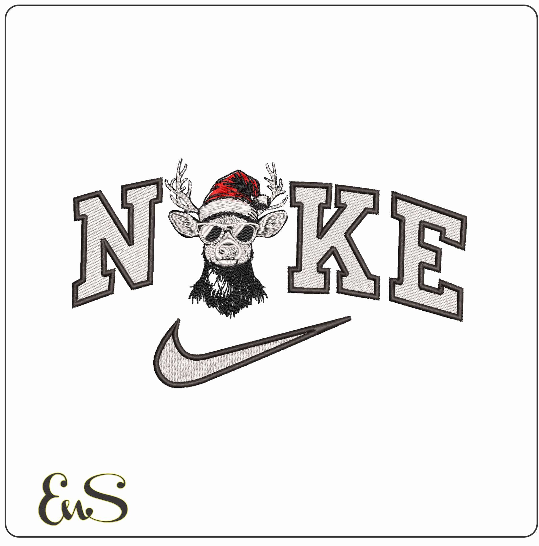 Nike Cool Christmas Reindeer - Elegant embroidery design file - instant download