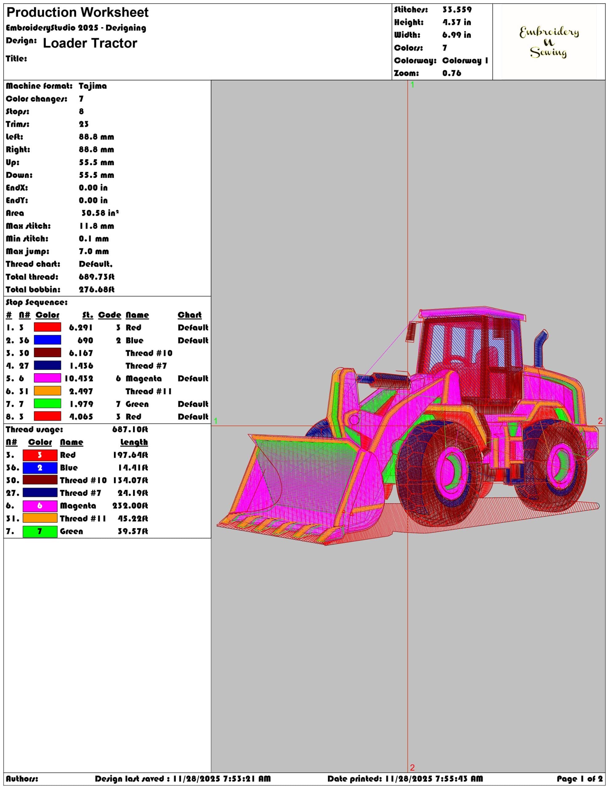 Loader Tractor - Elegant embroidery design file - instant download — view 3