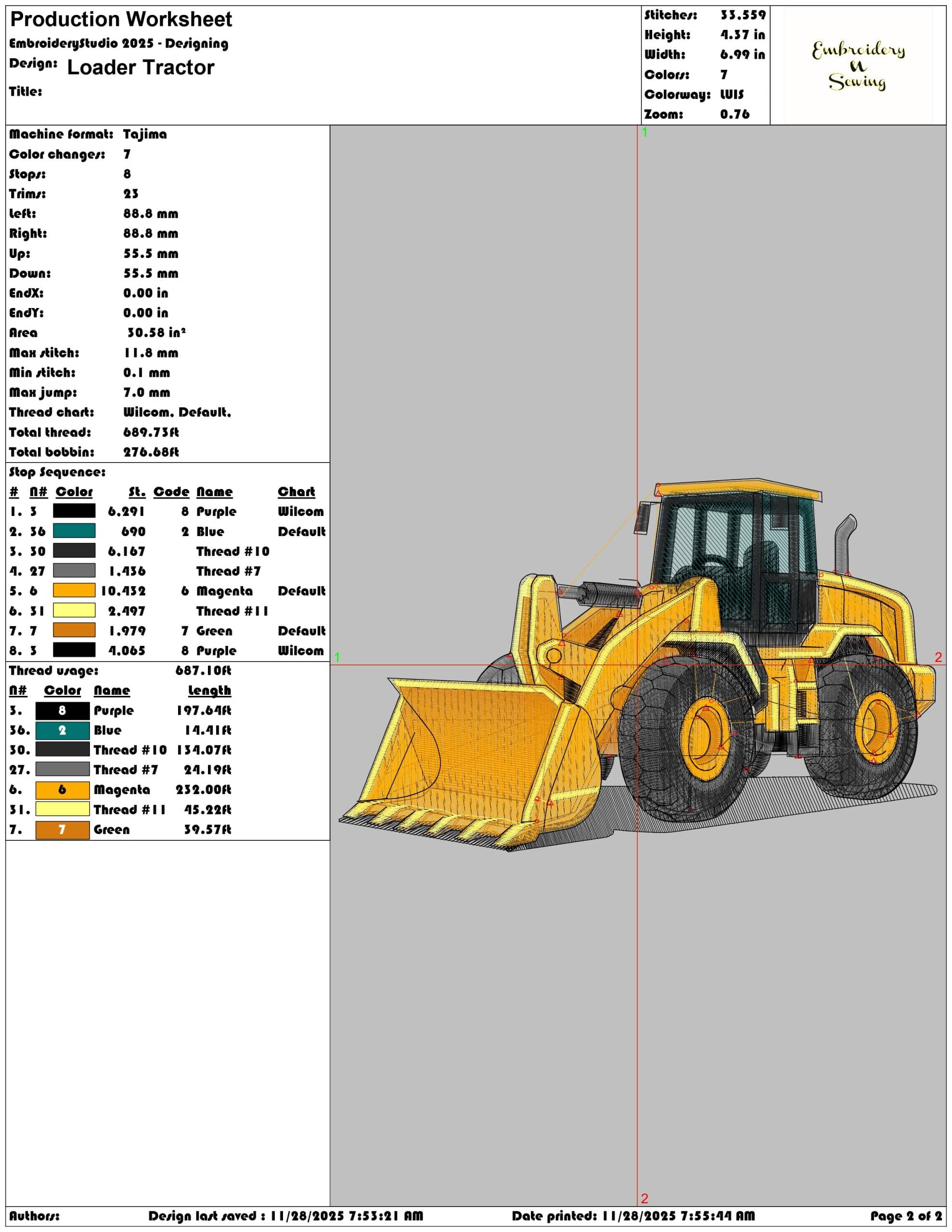 Loader Tractor - Elegant embroidery design file - instant download — view 4