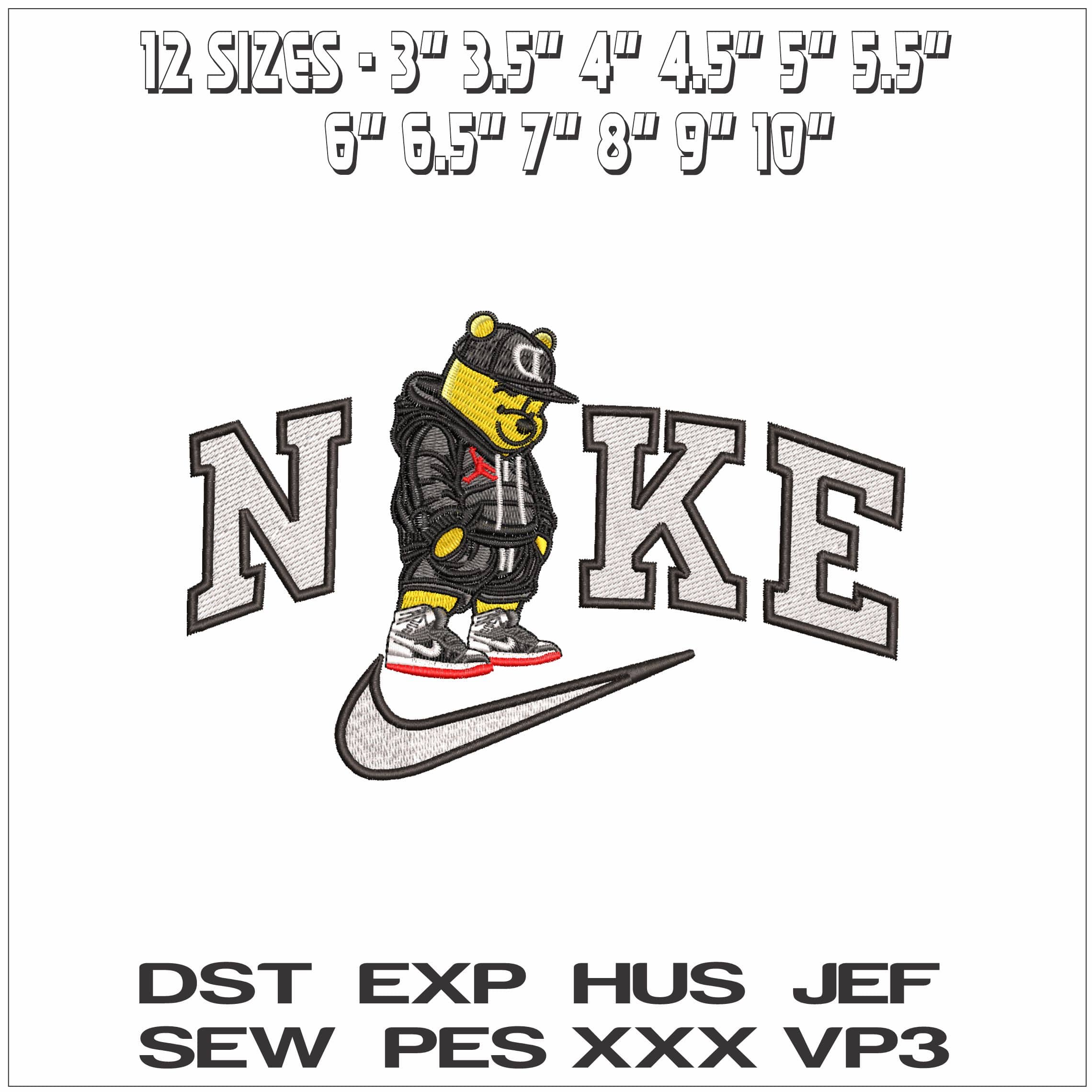 Nike Cool Winnie the Pooh in Nike Jordans - Elegant embroidery design file - instant download — view 2