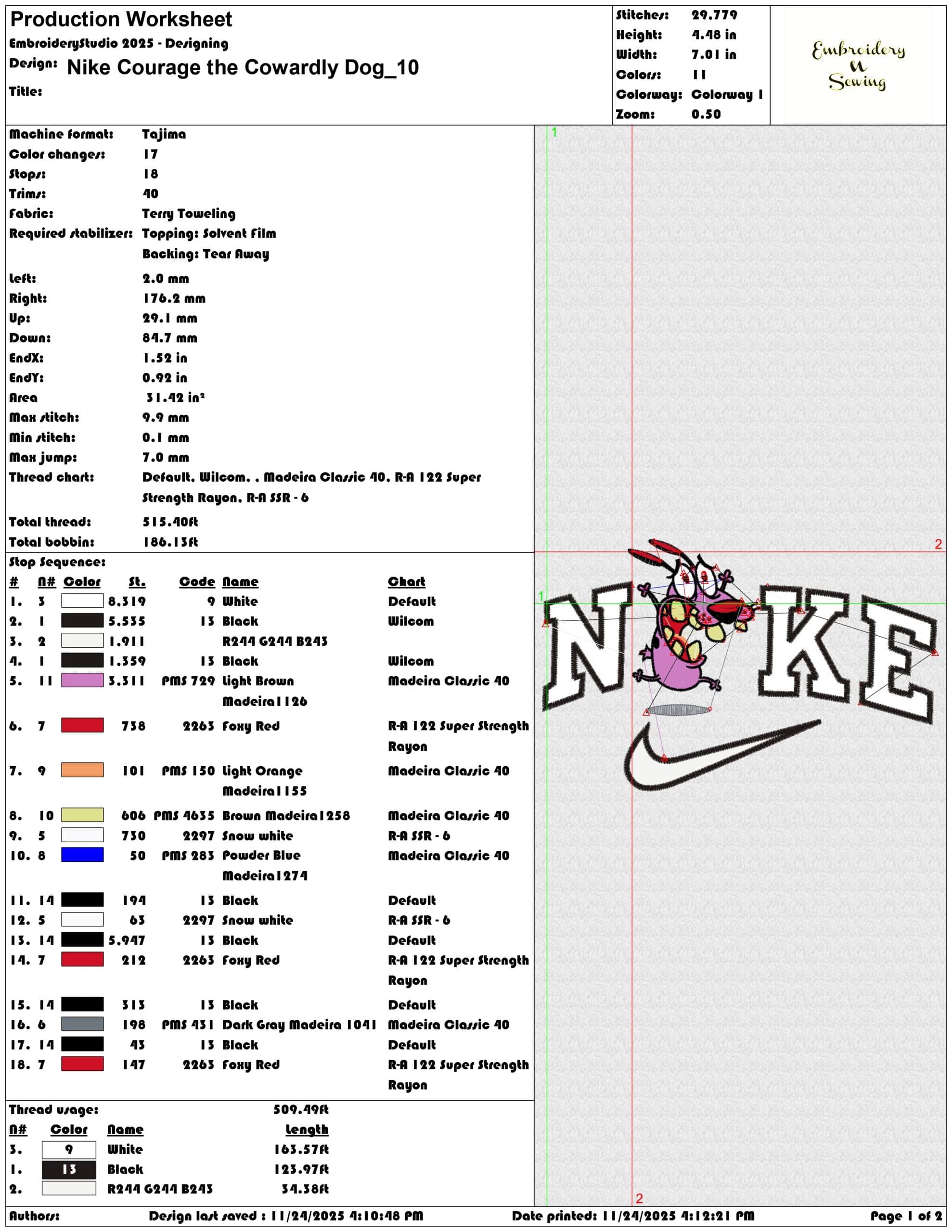 Nike Courage the Cowardly Dog - Elegant embroidery design file - instant download — view 3