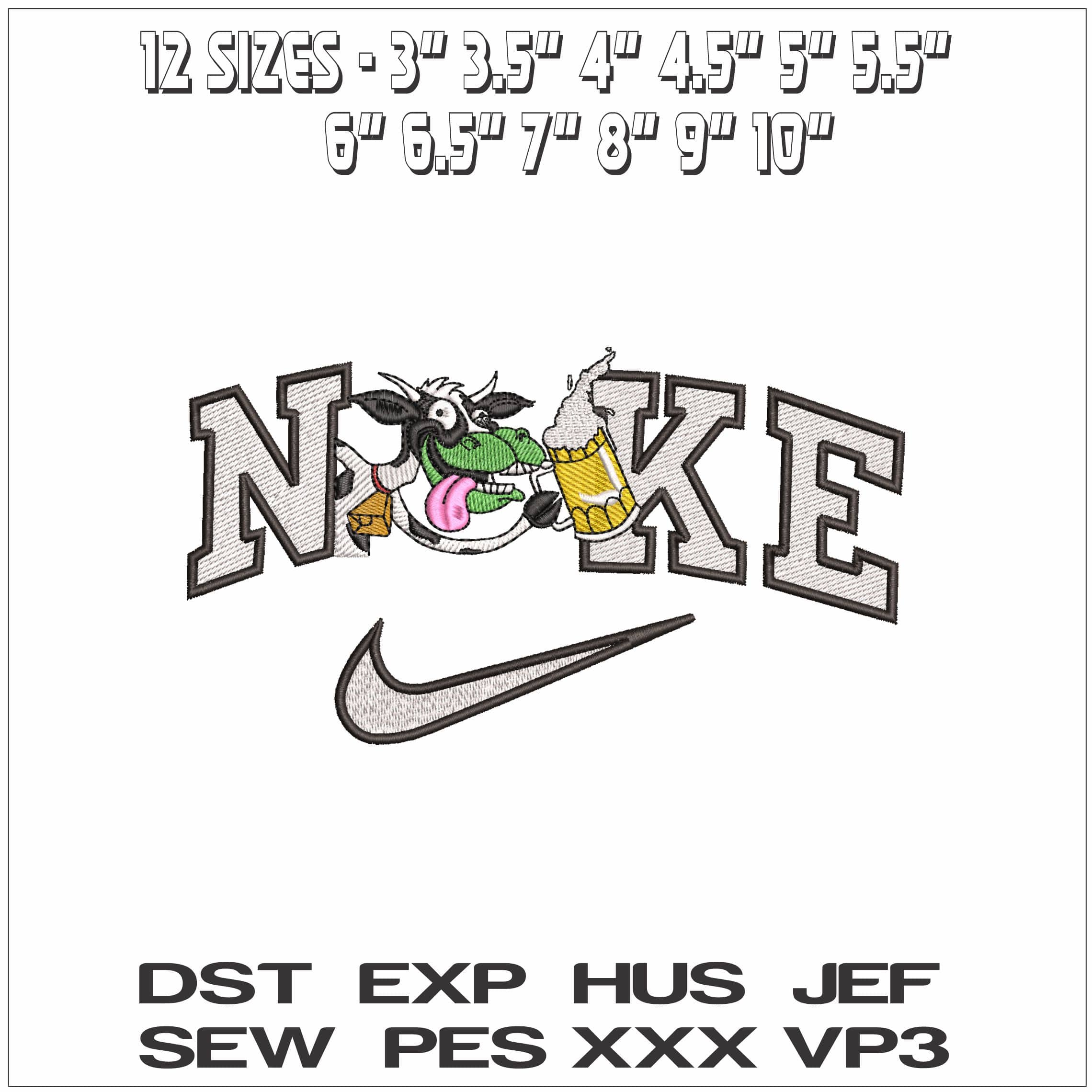 Nike Cow with a Beer - Elegant embroidery design file - instant download — view 2