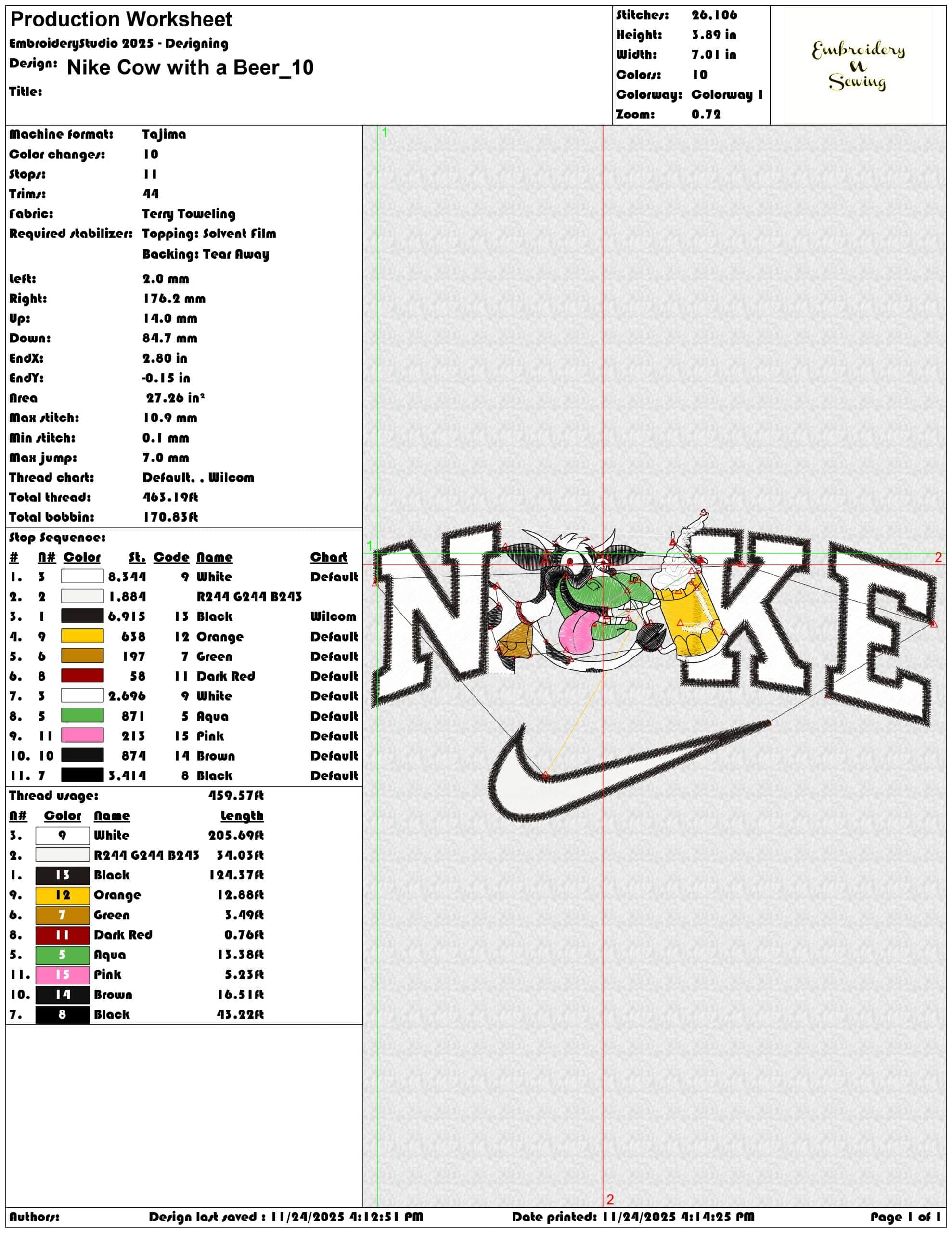 Nike Cow with a Beer - Elegant embroidery design file - instant download — view 3