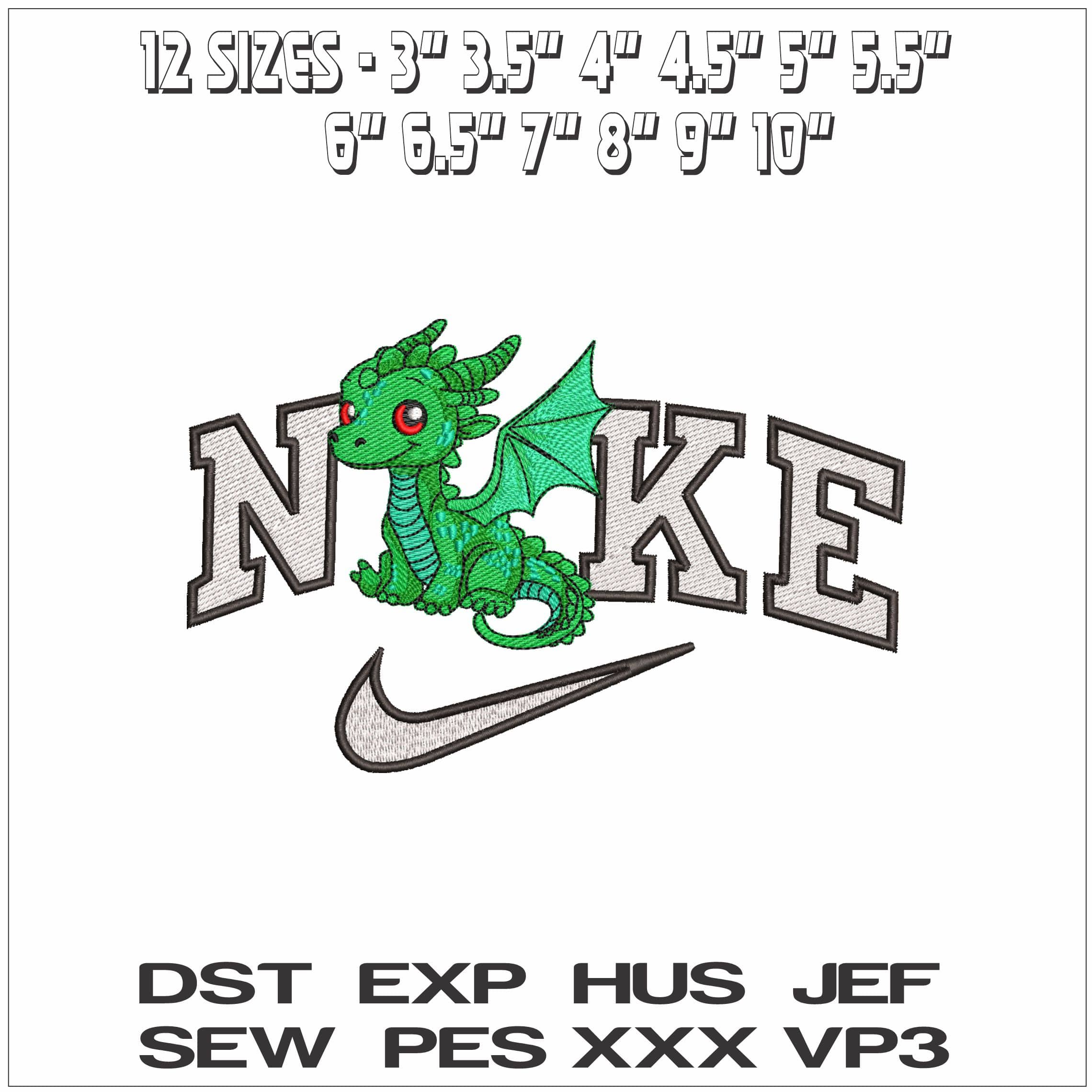 Nike Cute Baby Green Dragon - Elegant embroidery design file - instant download — view 2