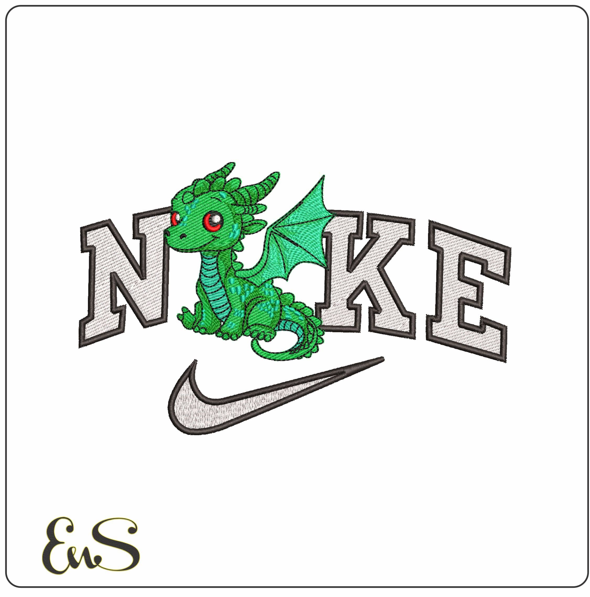 Nike Cute Baby Green Dragon - Elegant embroidery design file - instant download