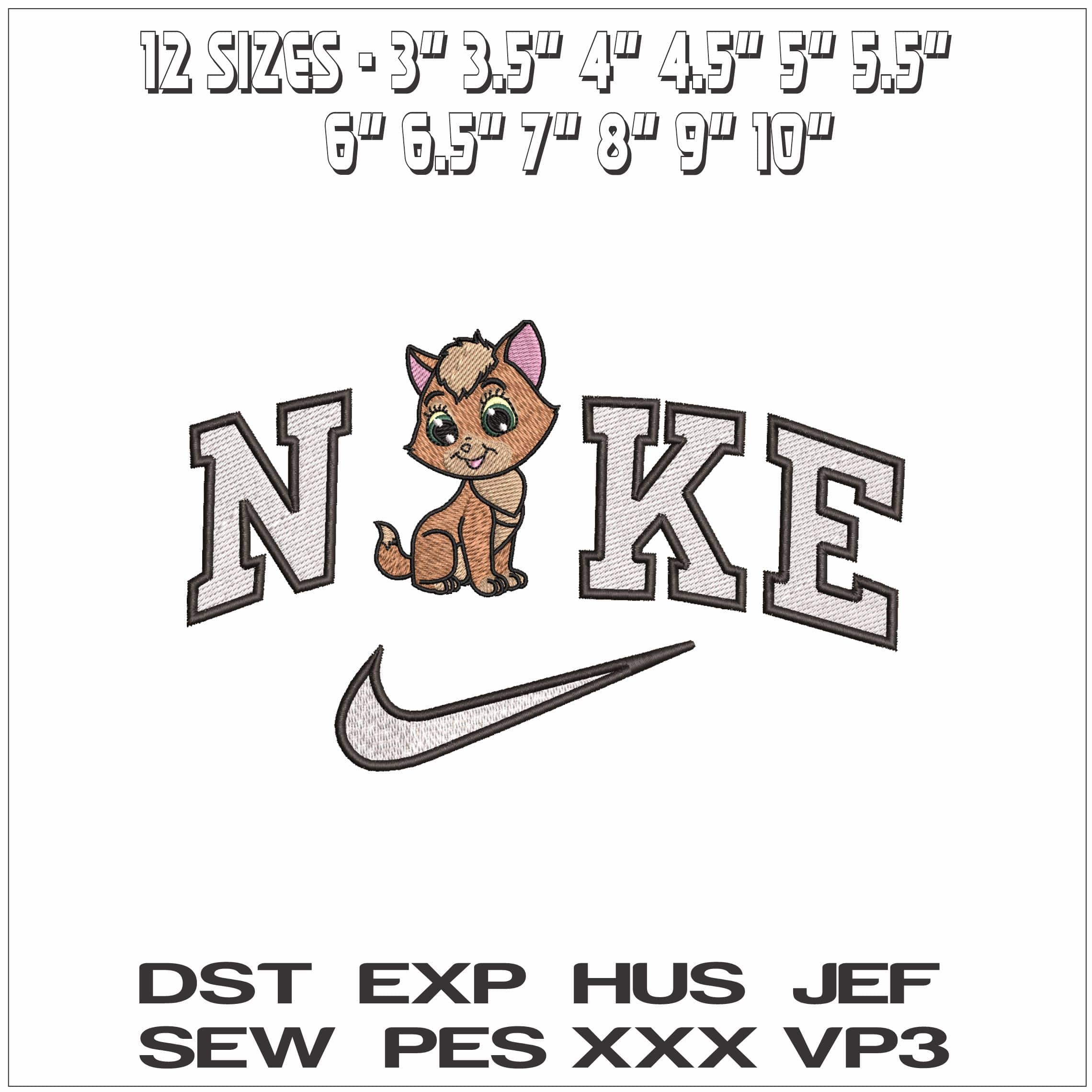 Nike Cute Cat - Elegant embroidery design file - instant download — view 2