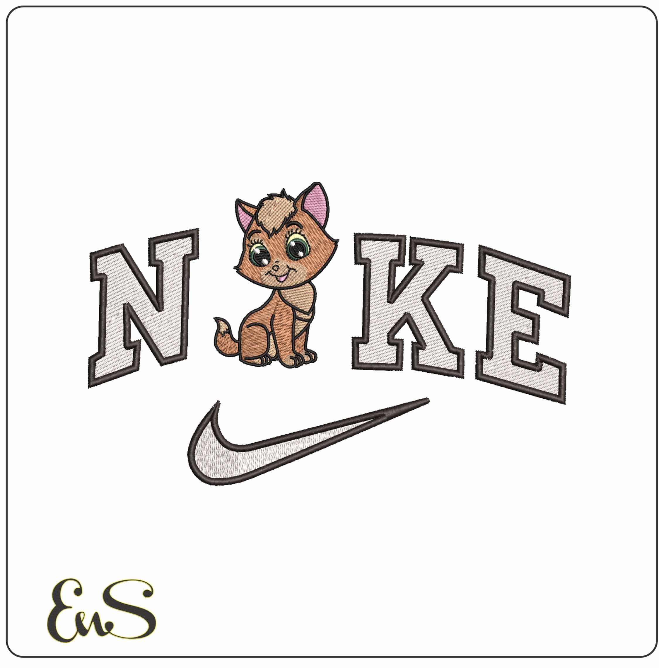 Nike Cute Cat - Elegant embroidery design file - instant download
