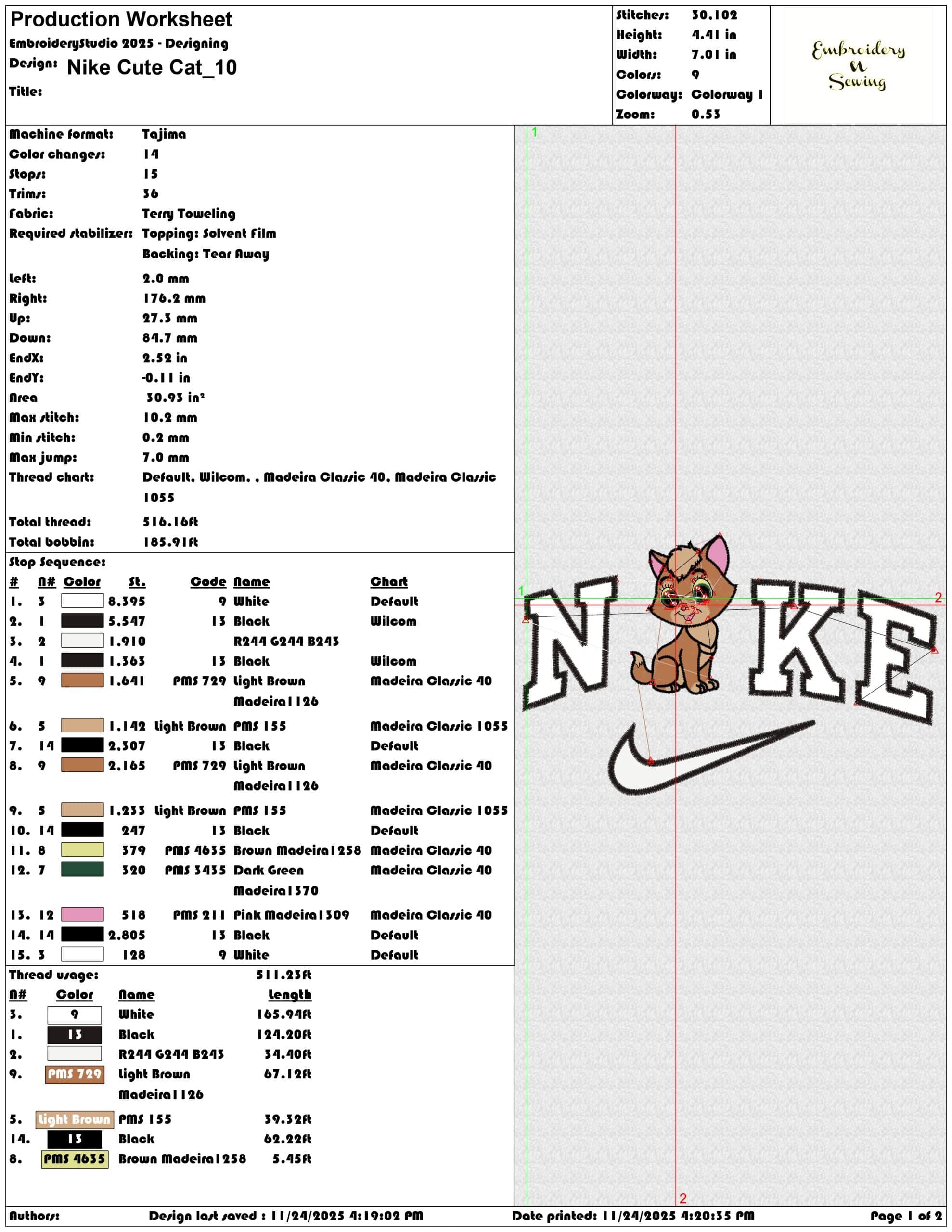 Nike Cute Cat - Elegant embroidery design file - instant download — view 3
