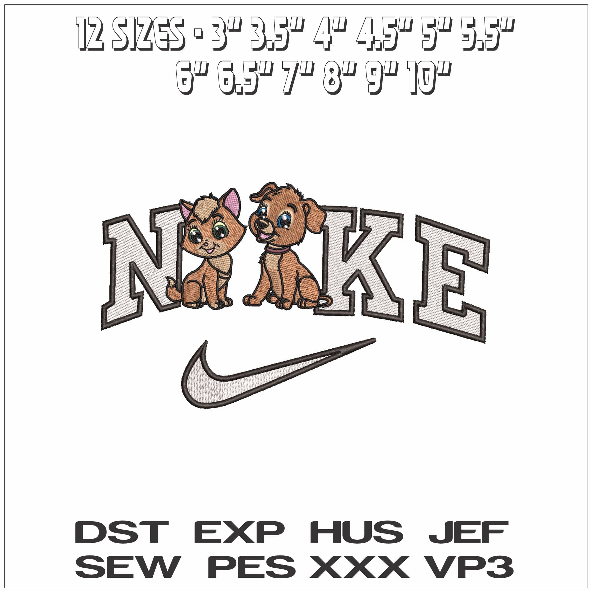 Nike Cute Cat and Dog Friends - Elegant embroidery design file - instant download — view 2