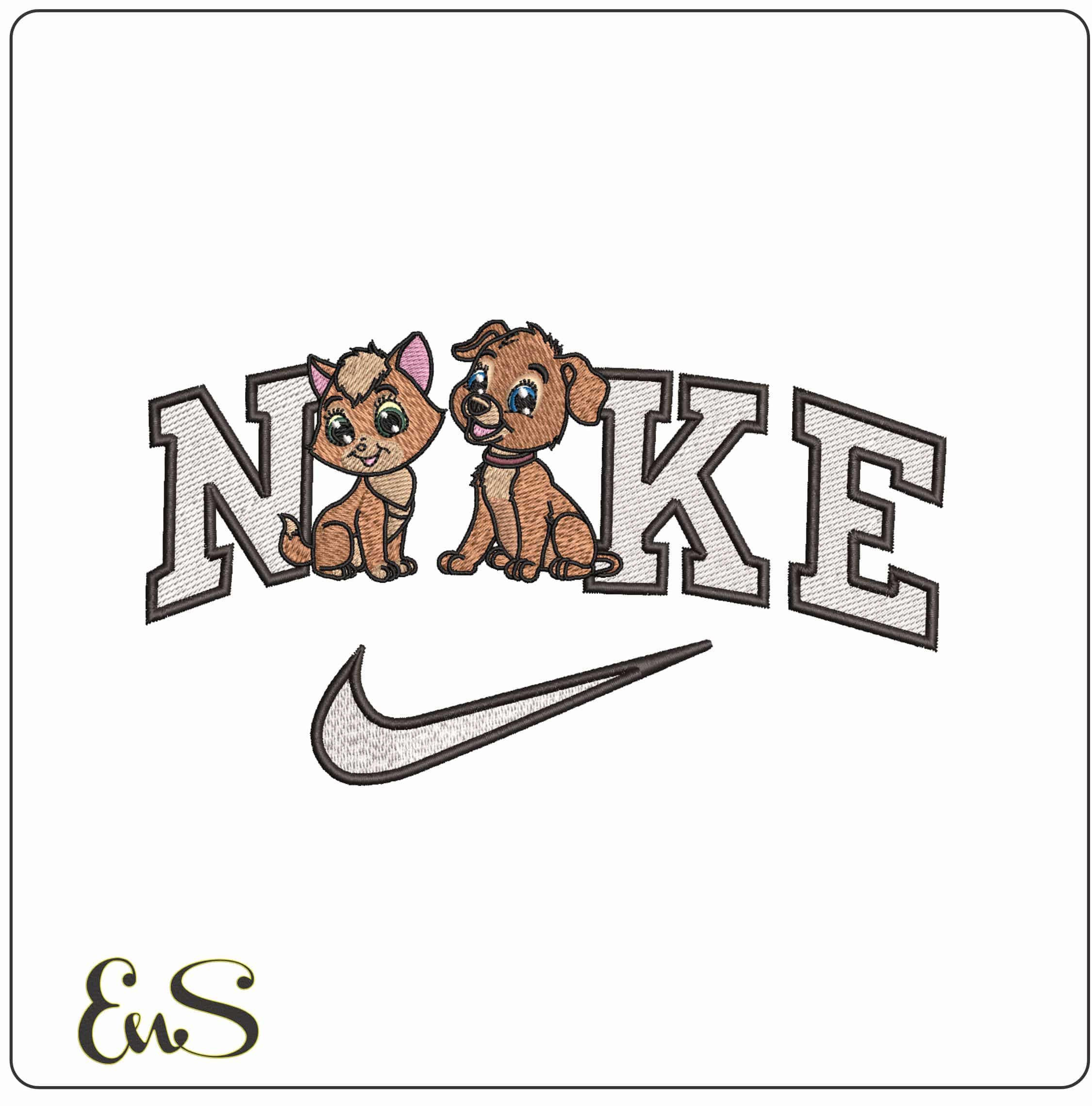 Nike Cute Cat and Dog Friends - Elegant embroidery design file - instant download