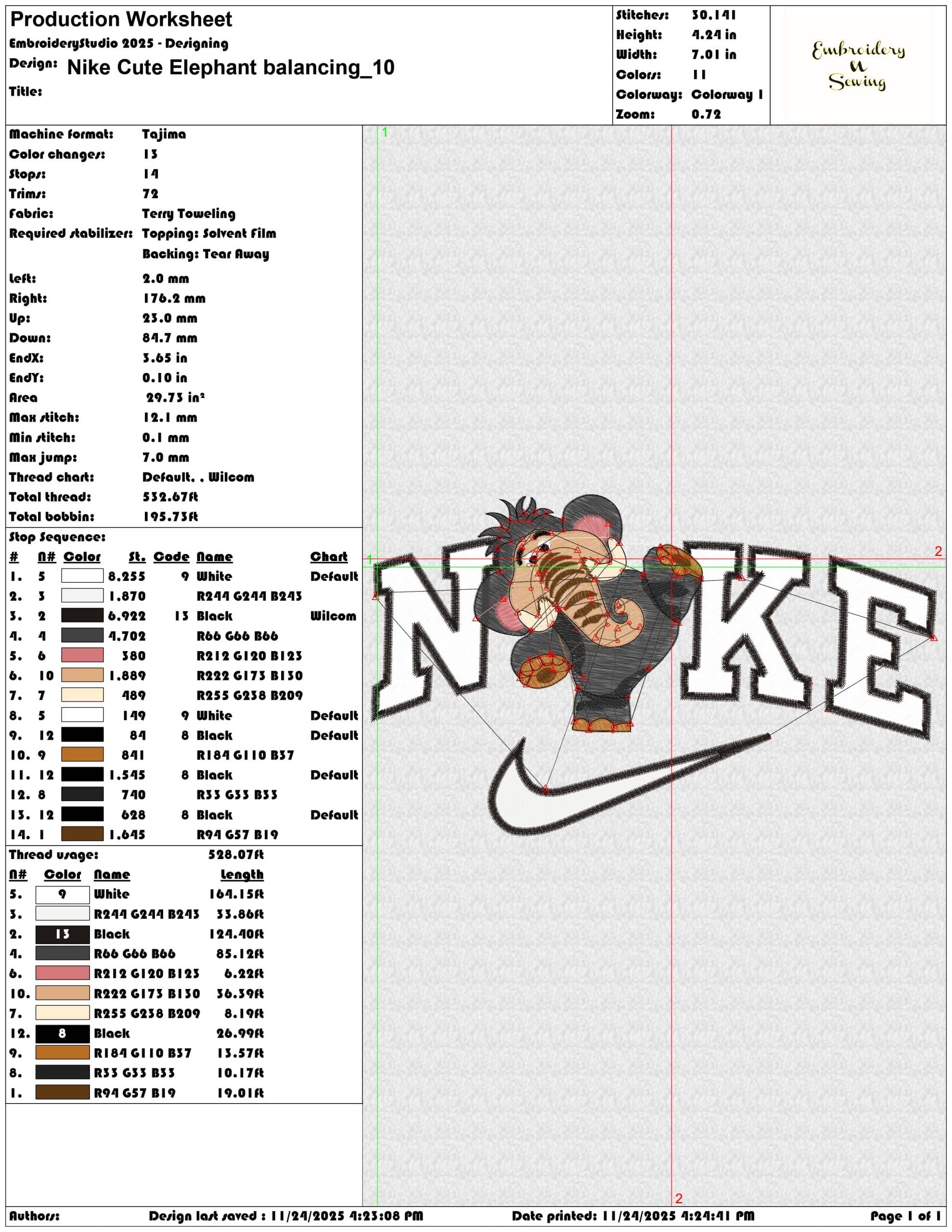 Nike Cute Elephant balancing - Elegant embroidery design file - instant download — view 3