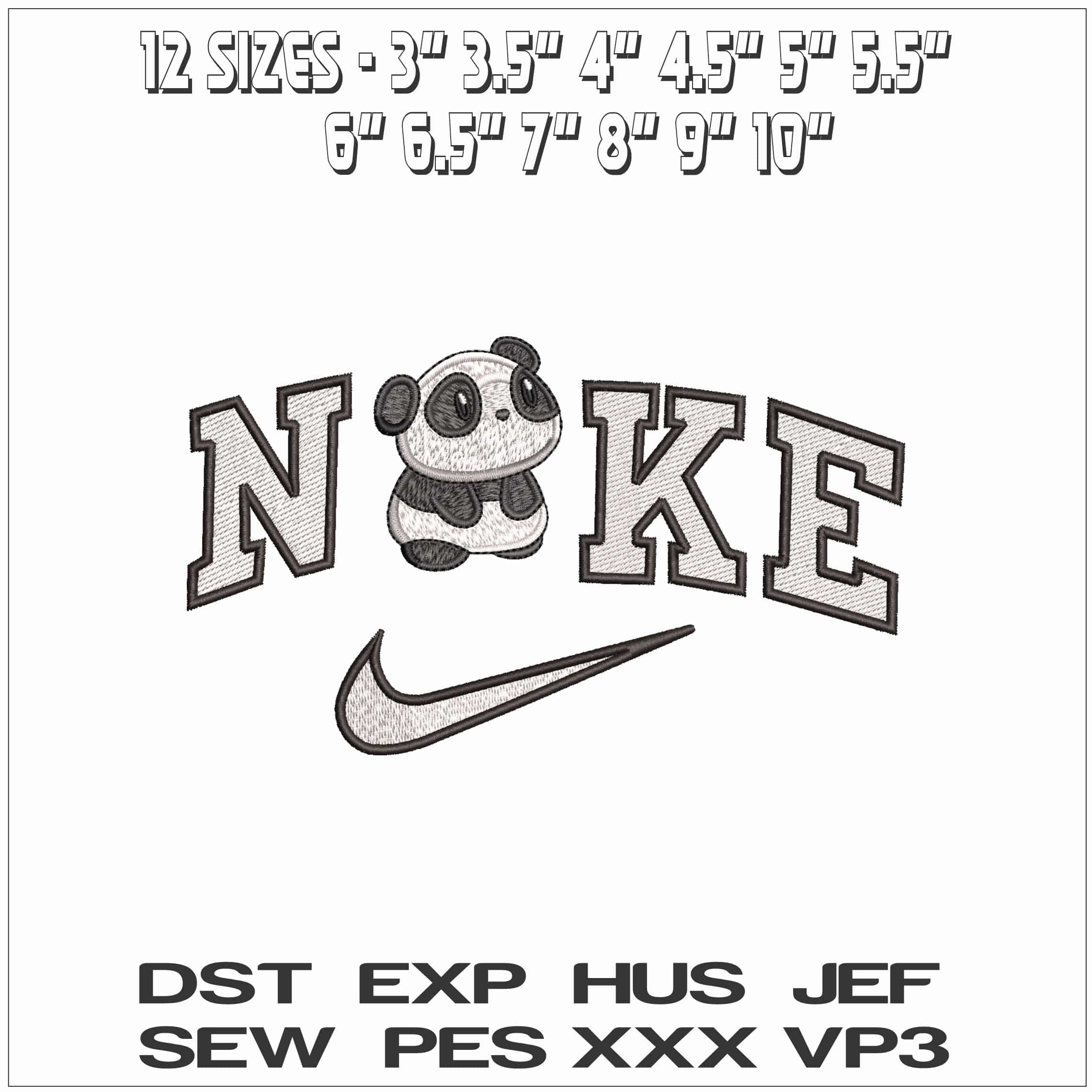 Nike Cute Panda - Elegant embroidery design file - instant download — view 2