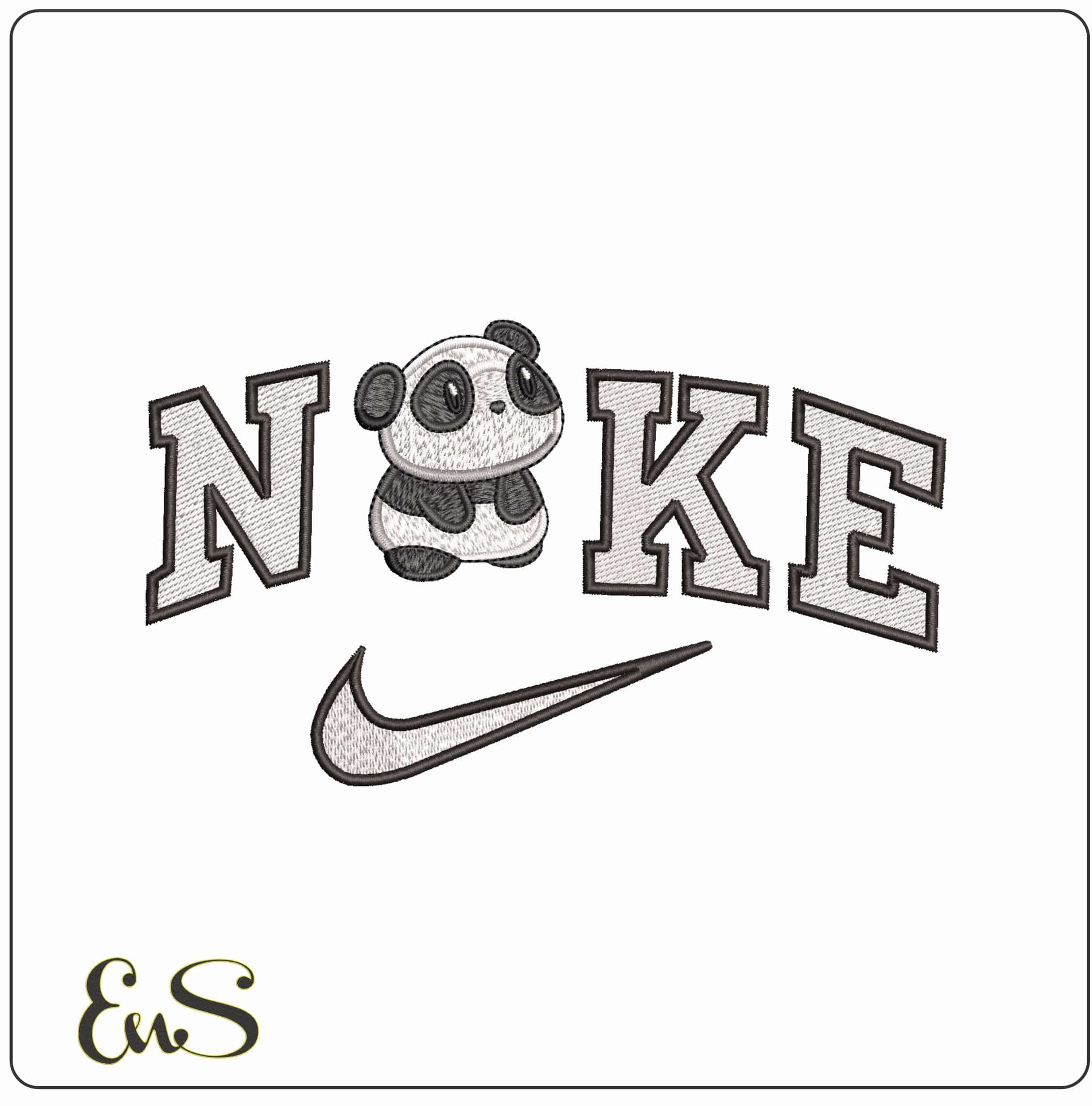 Nike Cute Panda - Elegant embroidery design file - instant download
