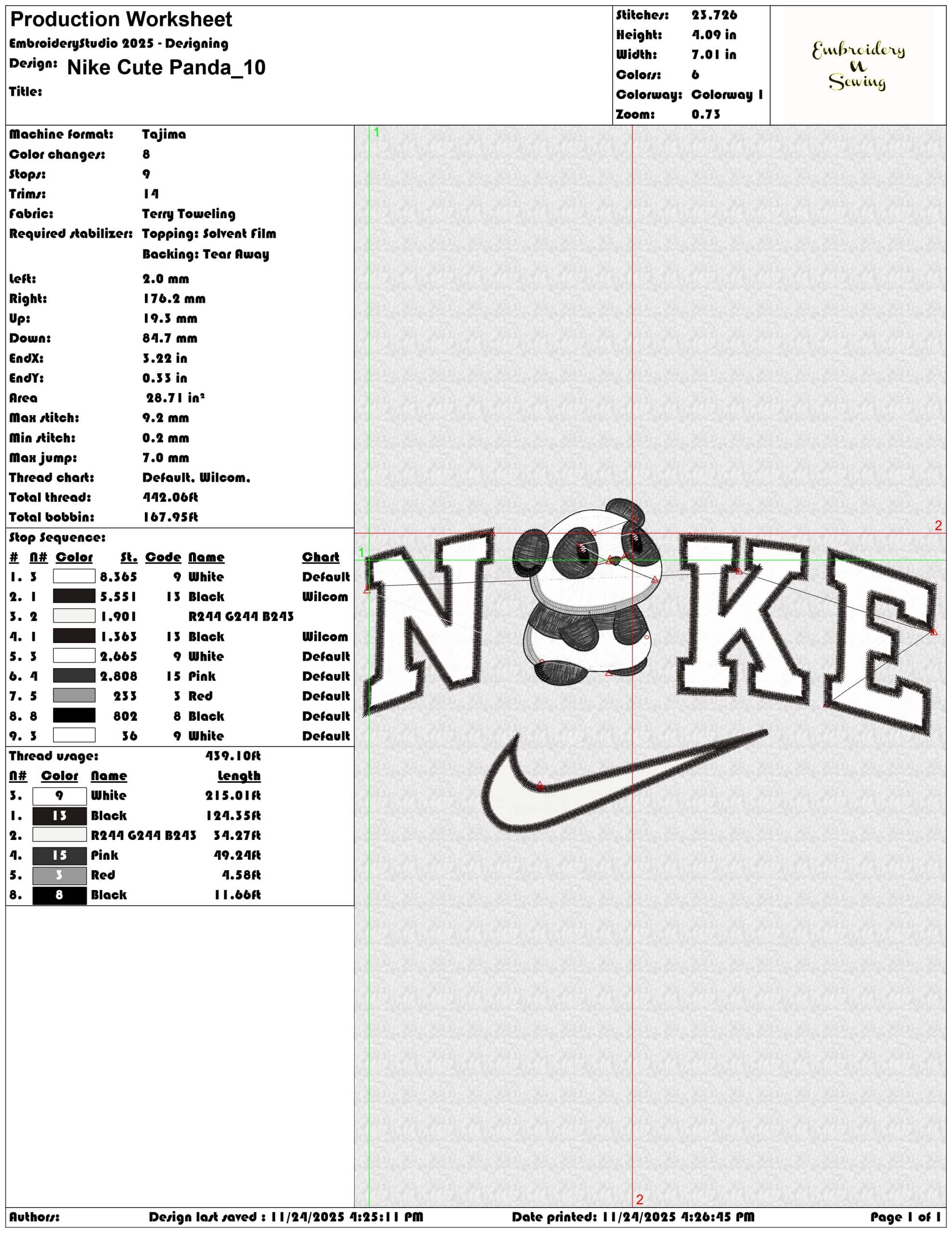 Nike Cute Panda - Elegant embroidery design file - instant download — view 3