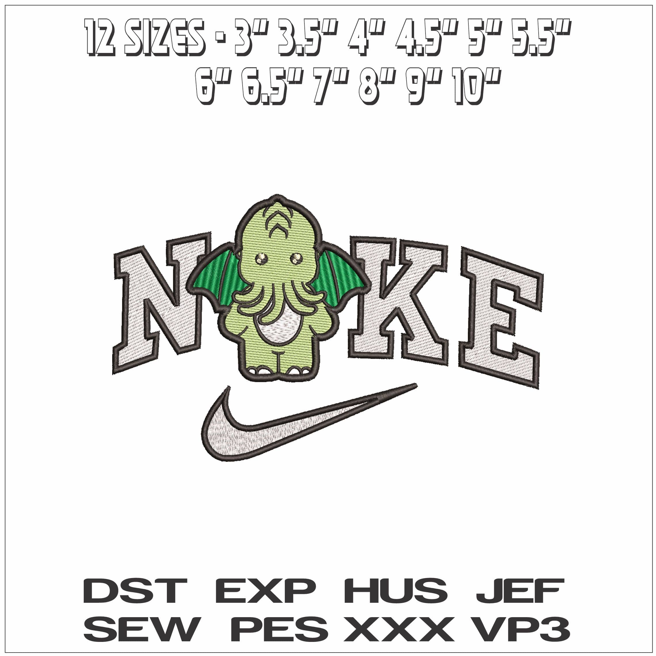 Nike Cute Thulhu - Elegant embroidery design file - instant download — view 2