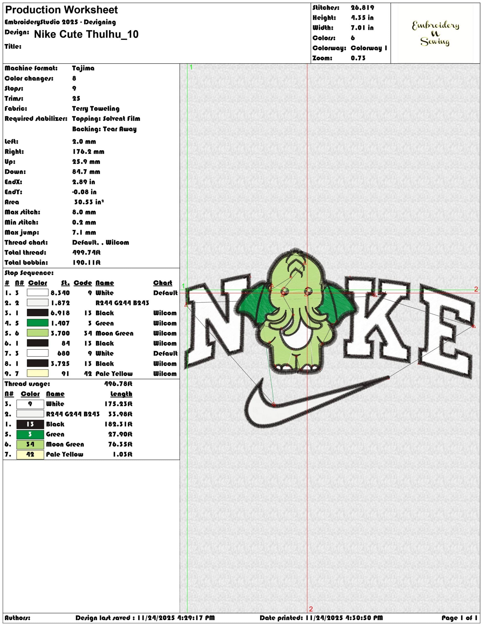 Nike Cute Thulhu - Elegant embroidery design file - instant download — view 3
