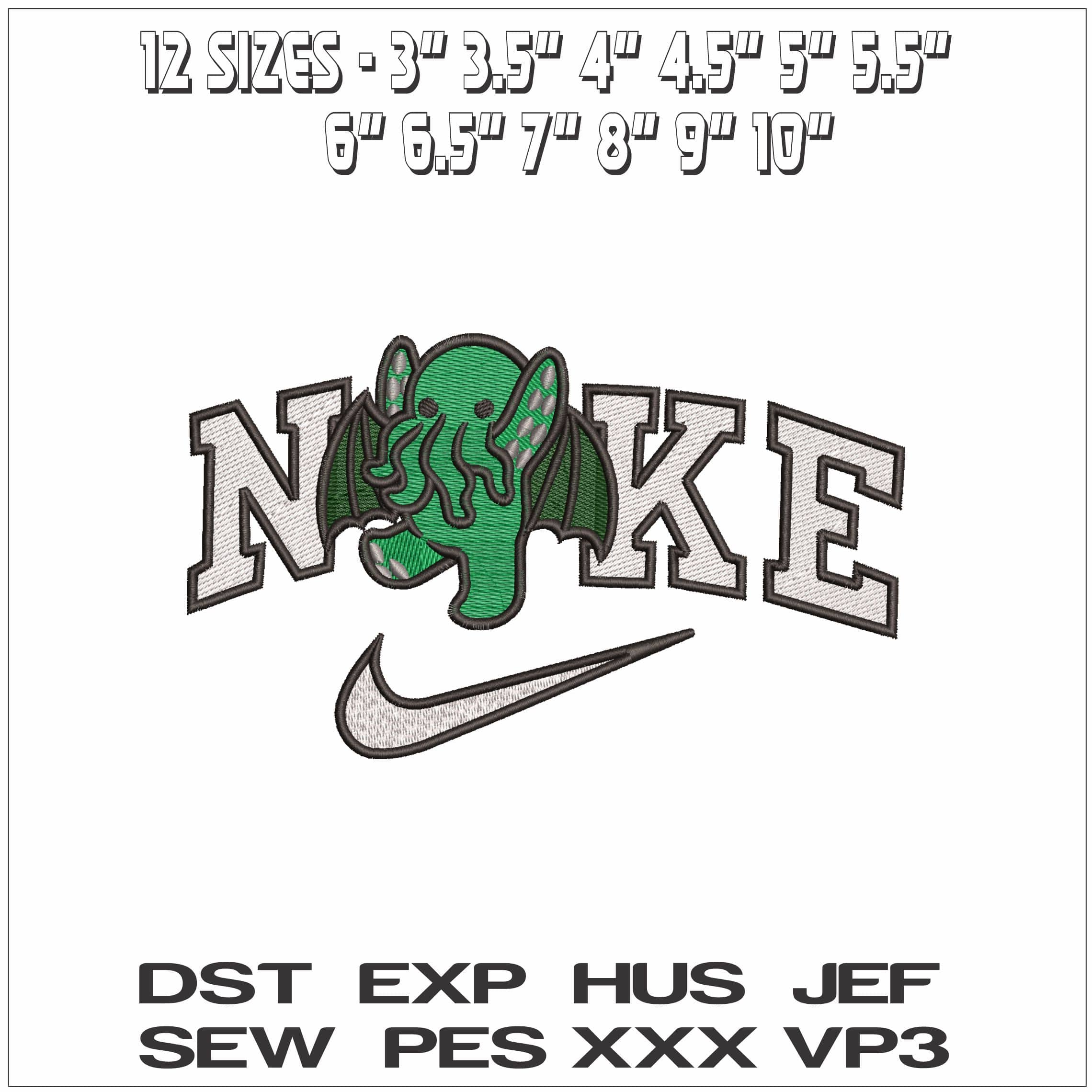 Nike Cute Thulhu walking - Elegant embroidery design file - instant download — view 2