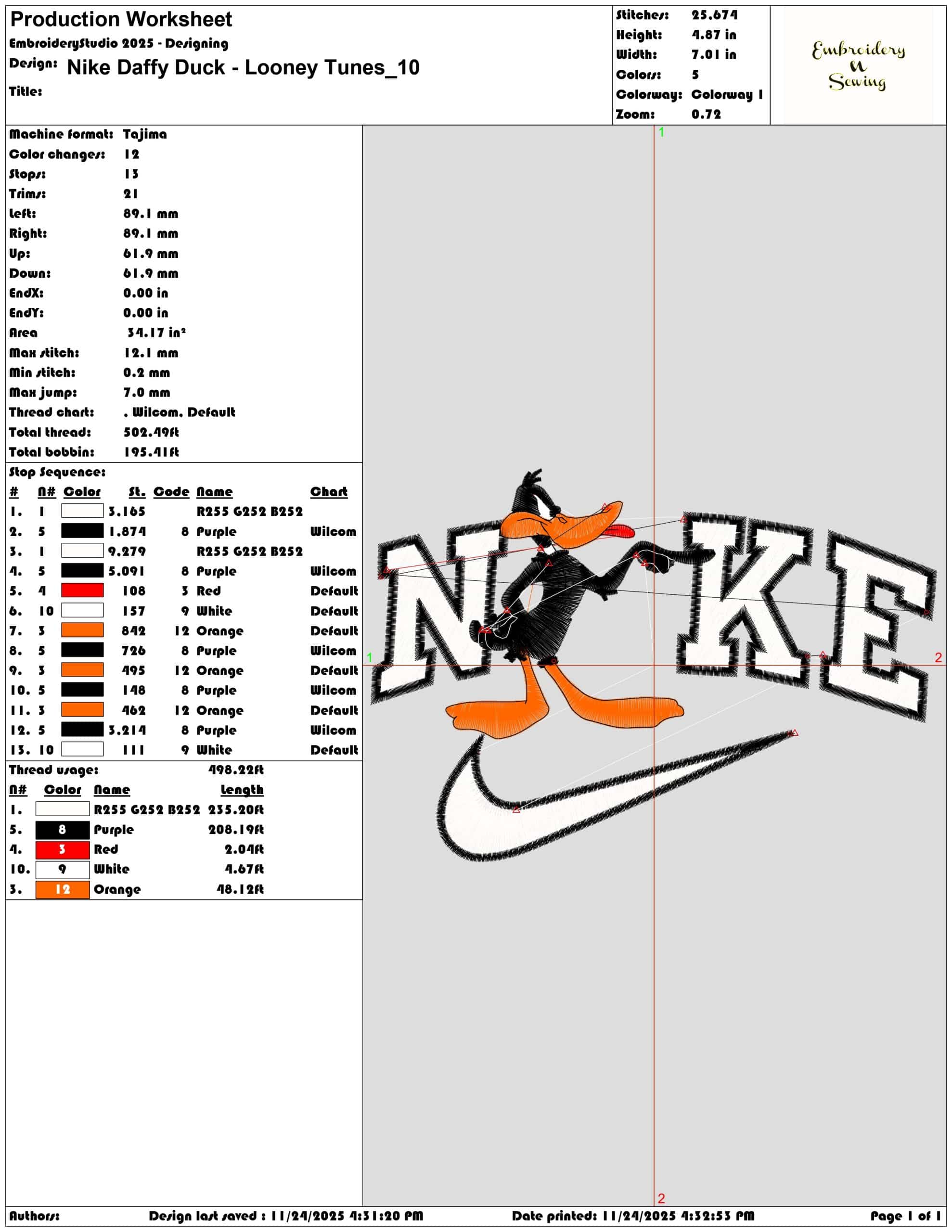 Nike Daffy Duck Looney Tunes - Elegant embroidery design file - instant download — view 3