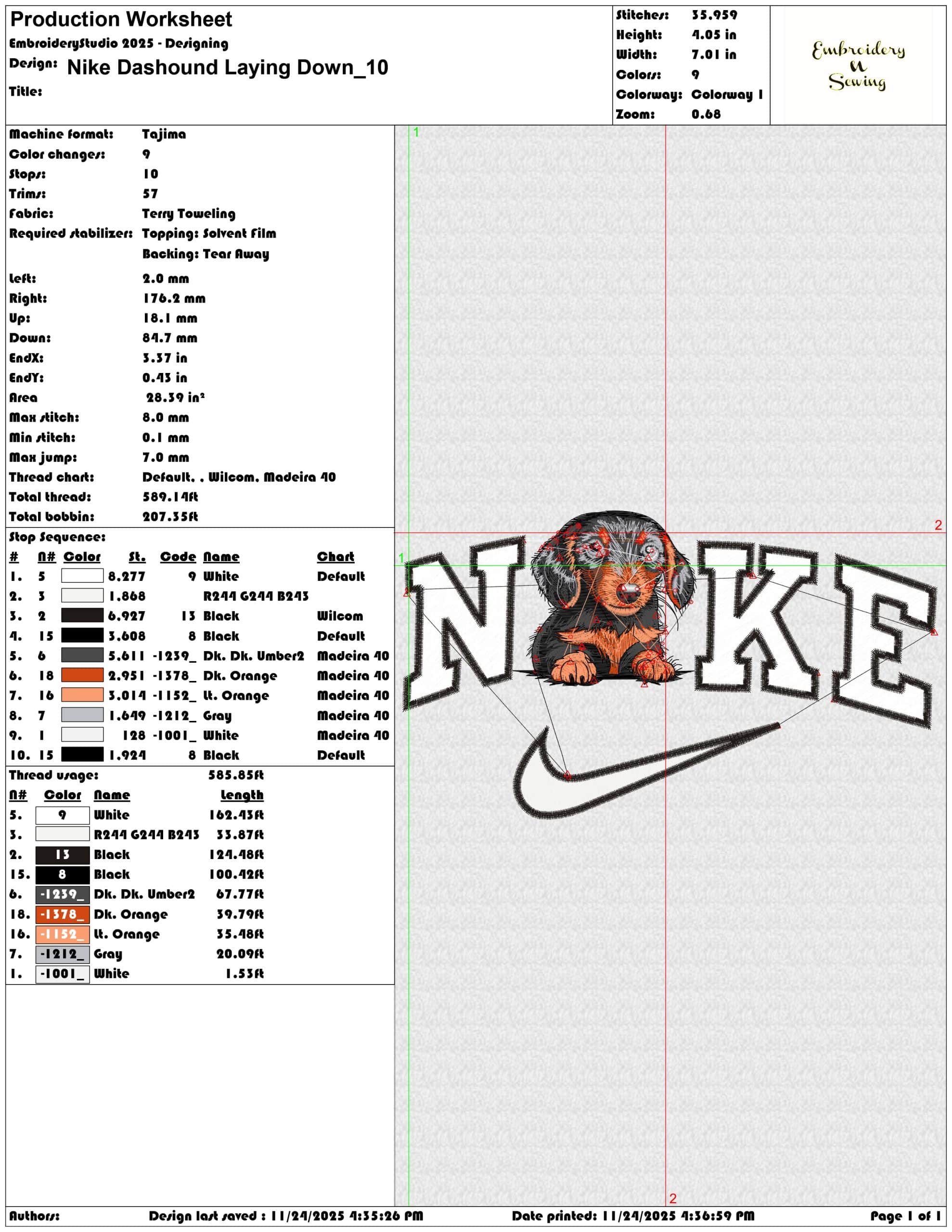 Nike Dashound Laying Down - Elegant embroidery design file - instant download — view 3