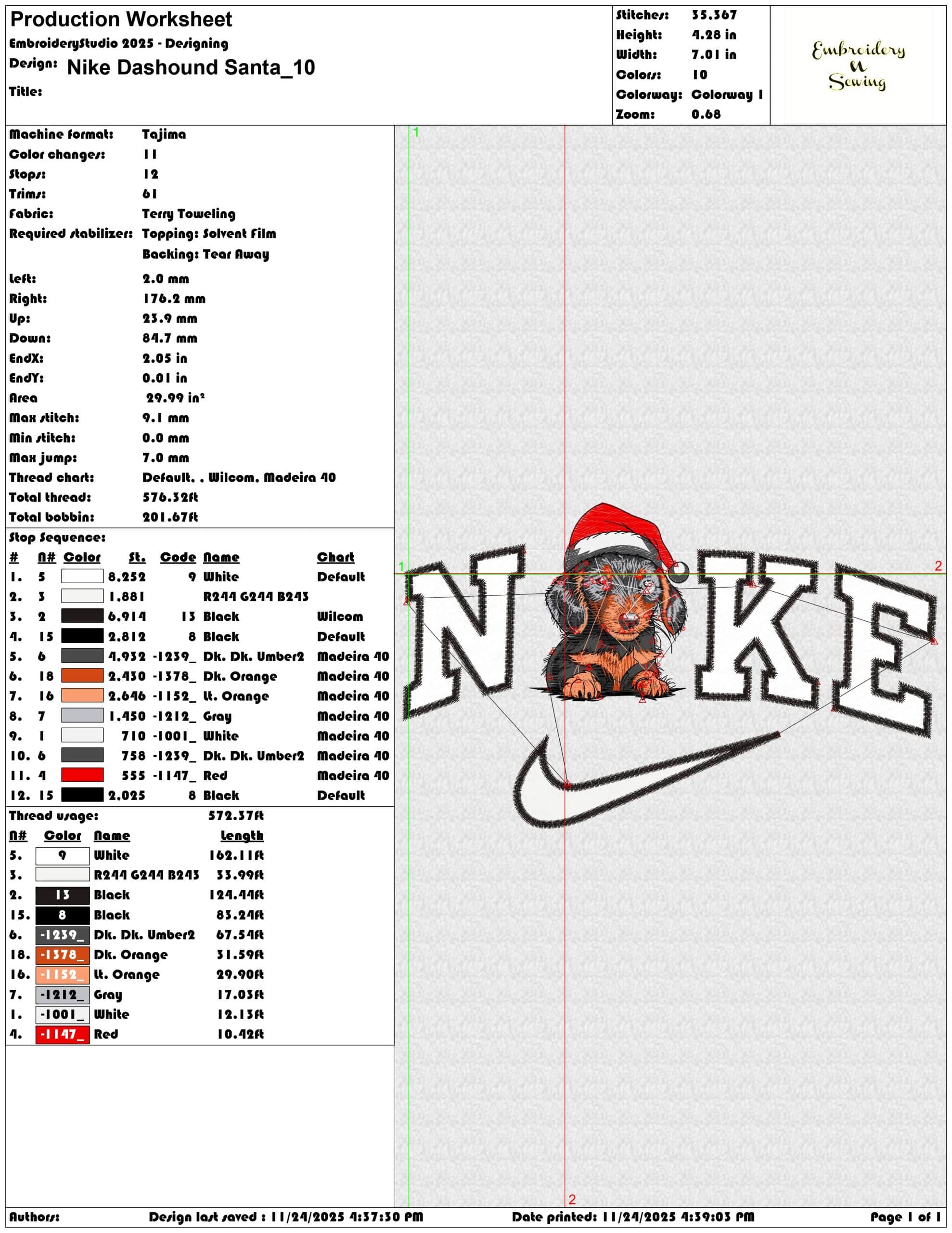 Nike Dashound Santa - Elegant embroidery design file - instant download — view 3