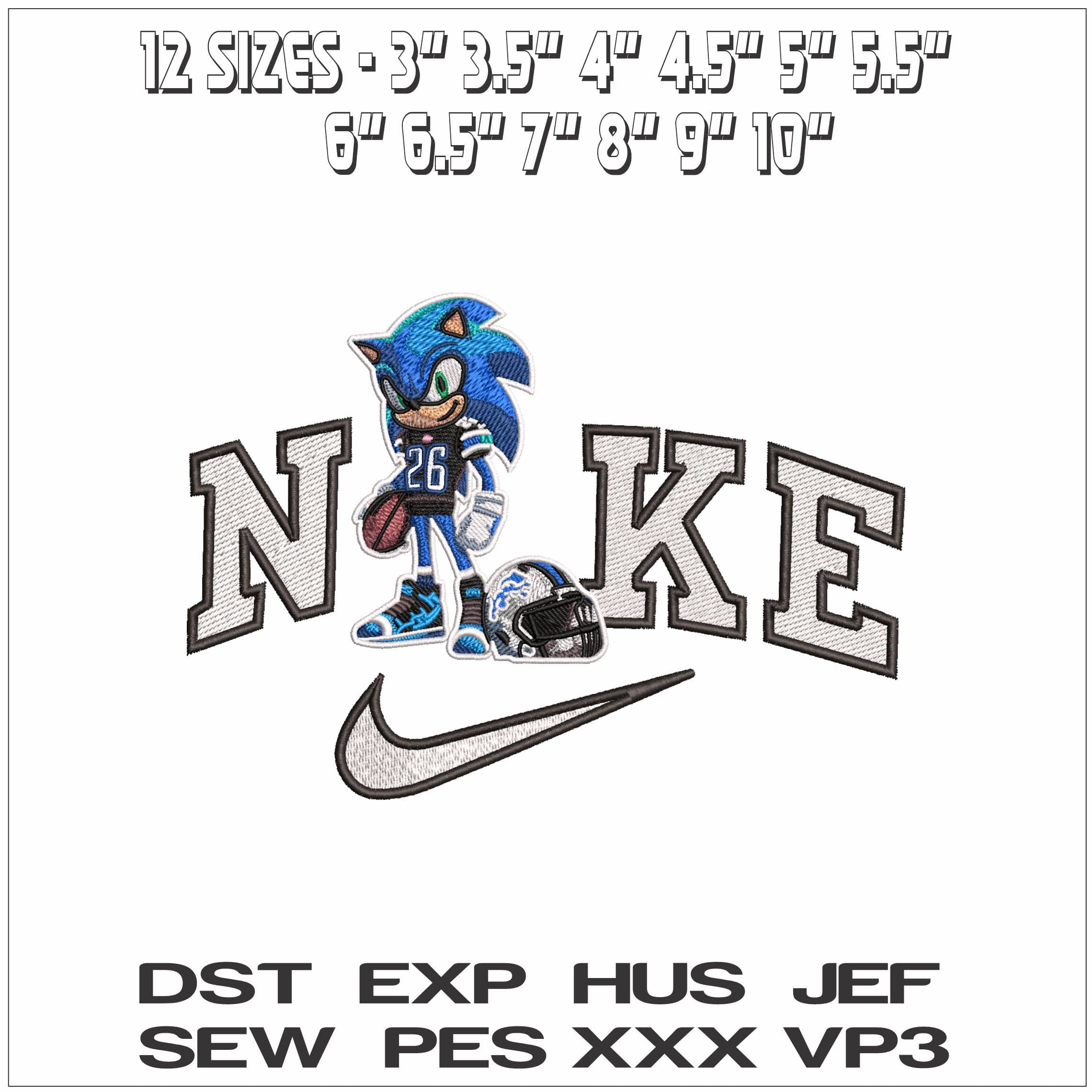 Nike Detroit Lions Helmet Sonic Hedgehog - Elegant embroidery design file - instant download — view 2