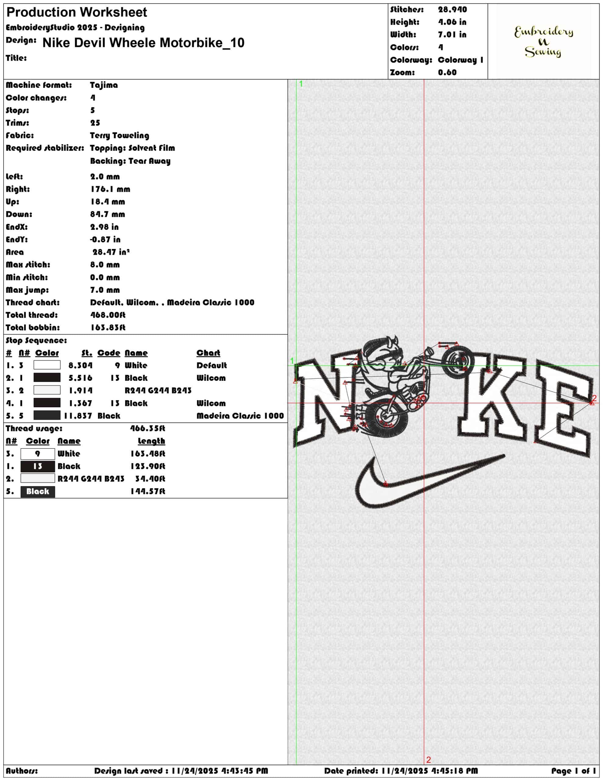 Nike Devil Wheele Motorbike - Elegant embroidery design file - instant download — view 3