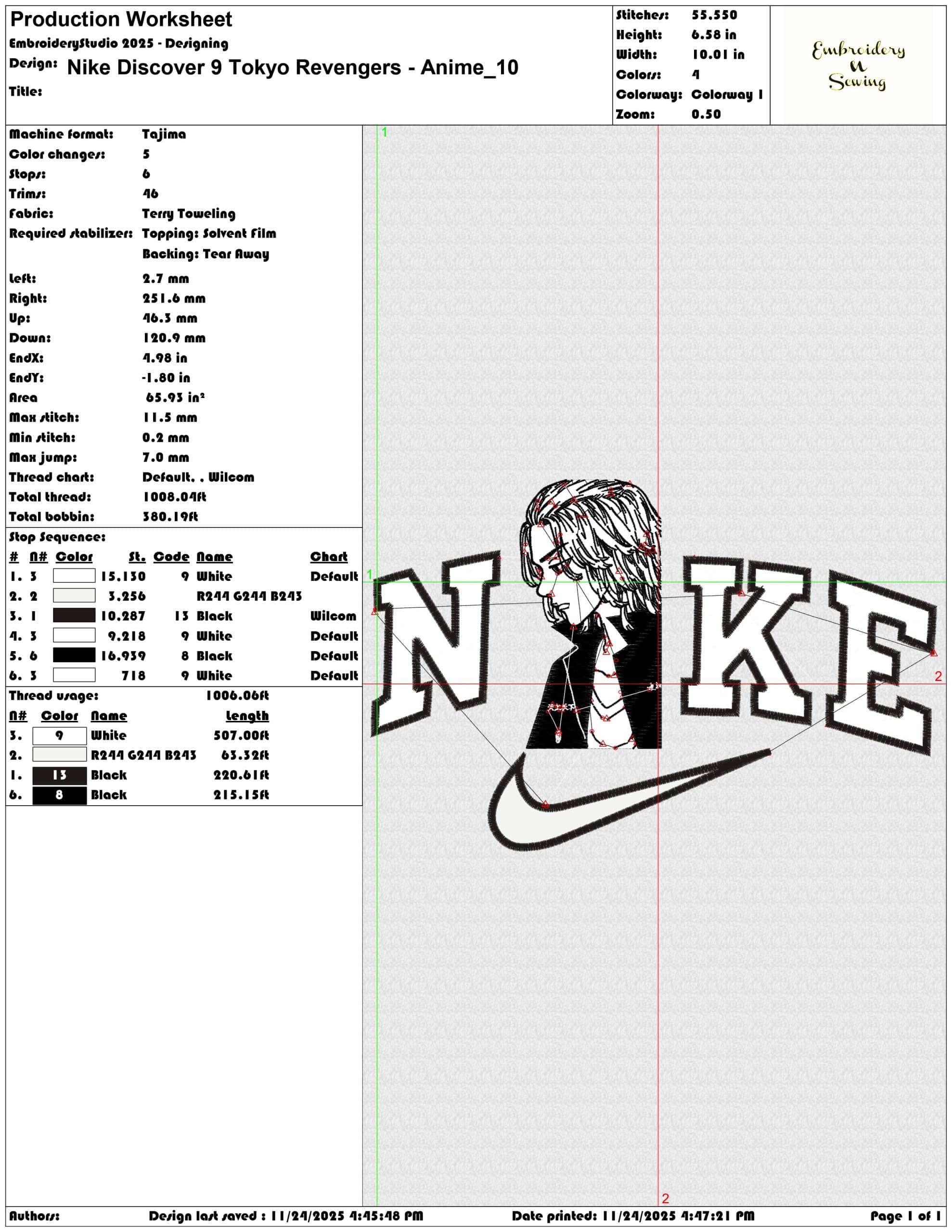 Nike Discover 9 Tokyo Revengers Anime - Elegant embroidery design file - instant download — view 3