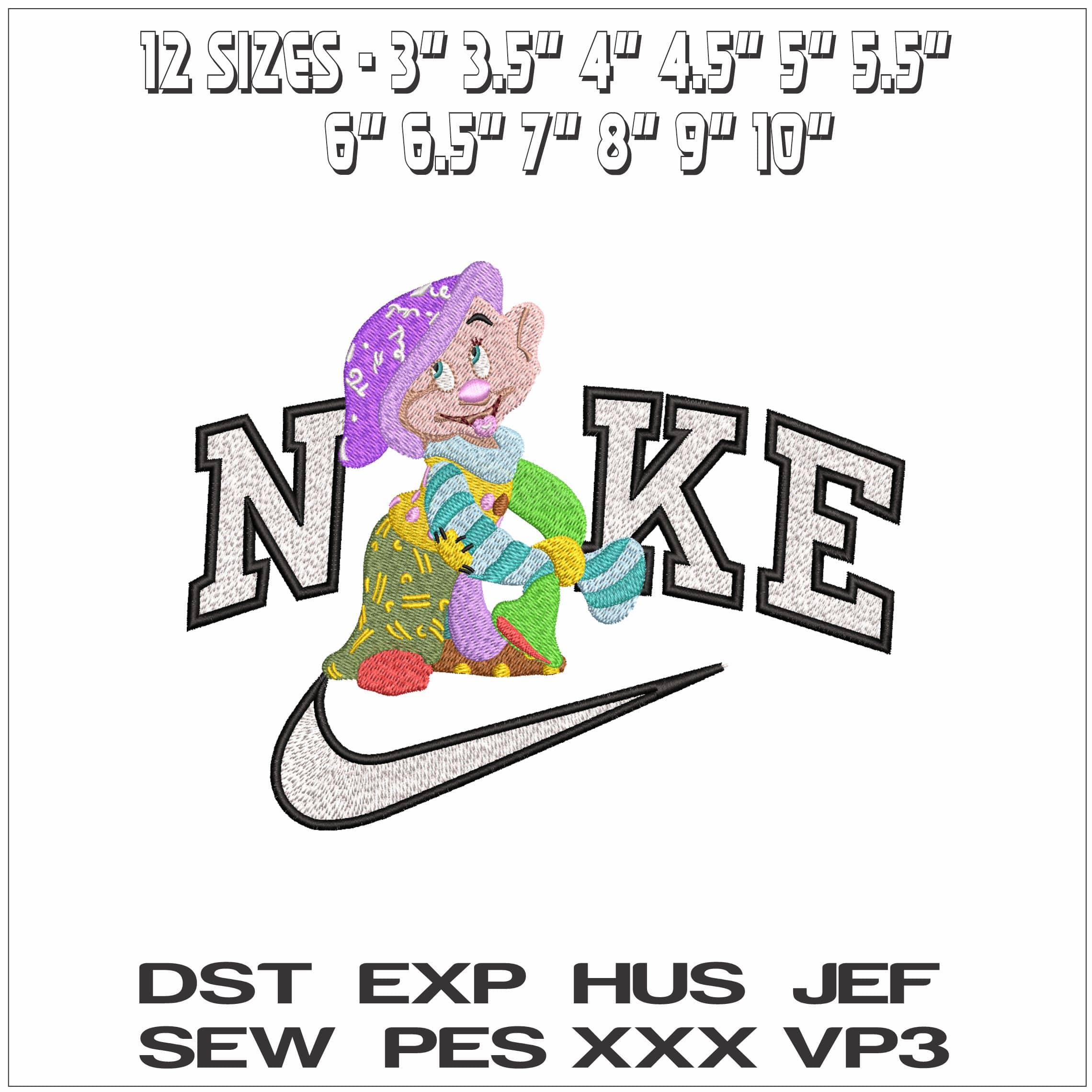 Nike Dopey Dressed up Snow White - Elegant embroidery design file - instant download — view 2