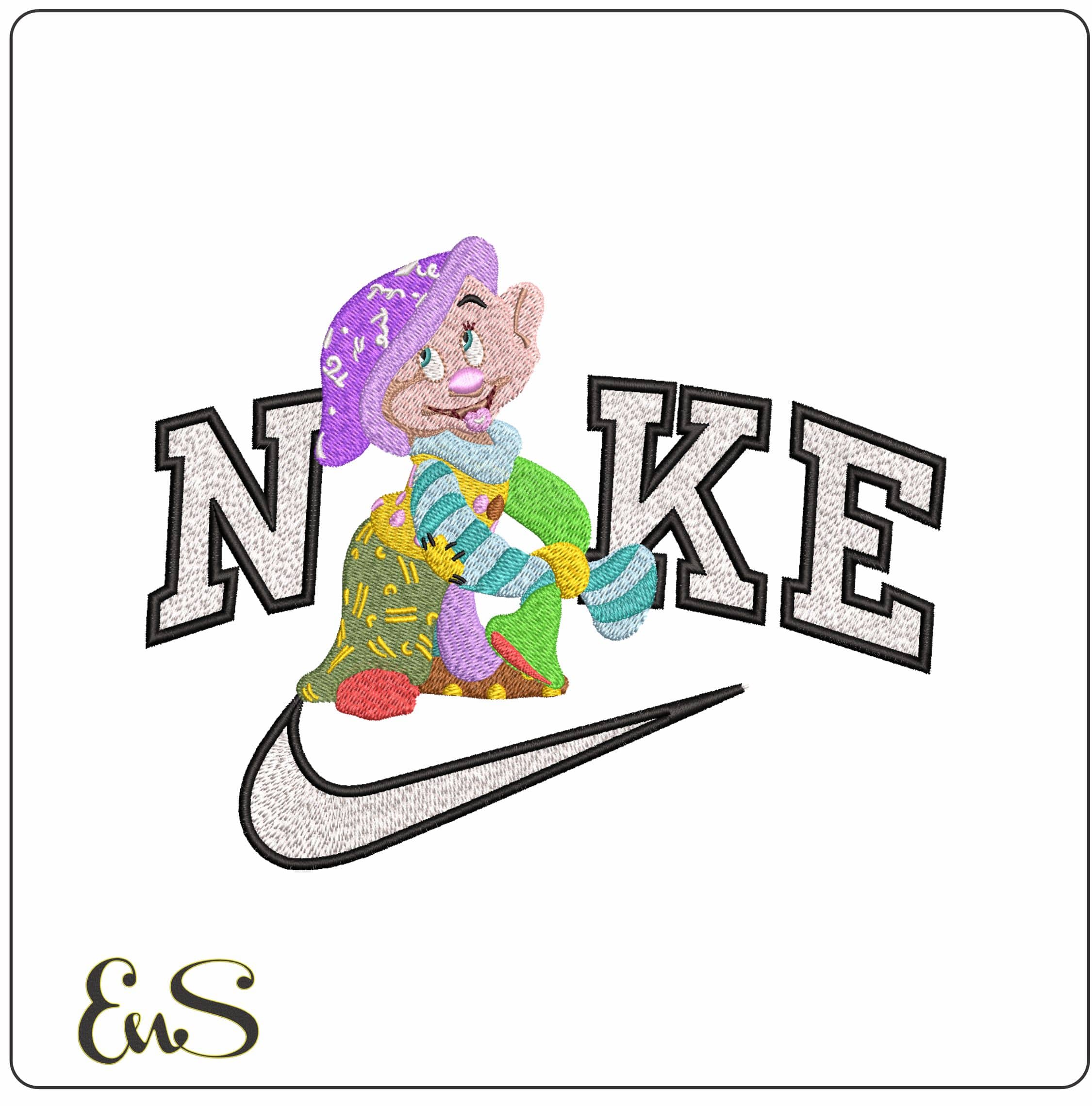 Nike Dopey Dressed up Snow White - Elegant embroidery design file - instant download