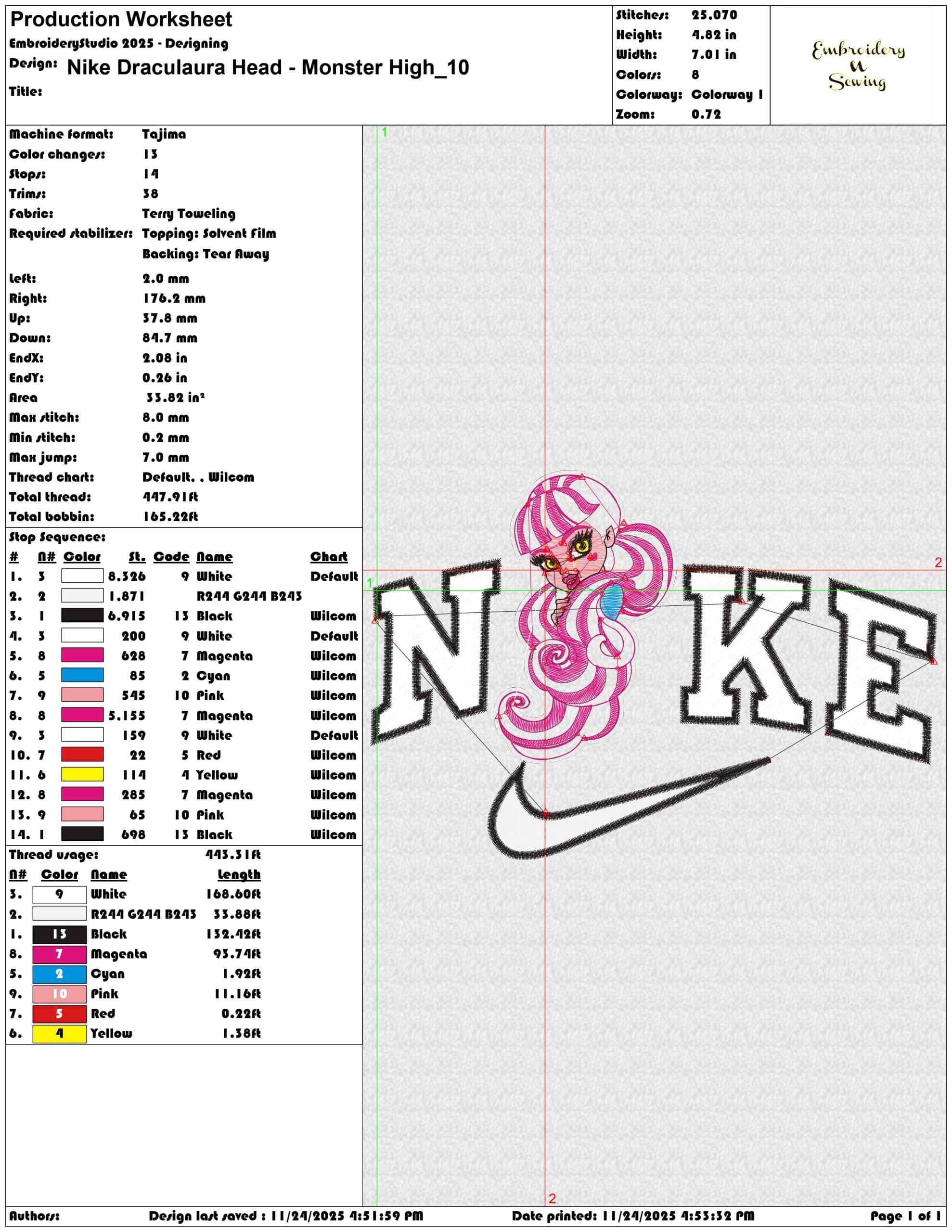 Nike Draculaura Head Monster High - Elegant embroidery design file - instant download — view 3