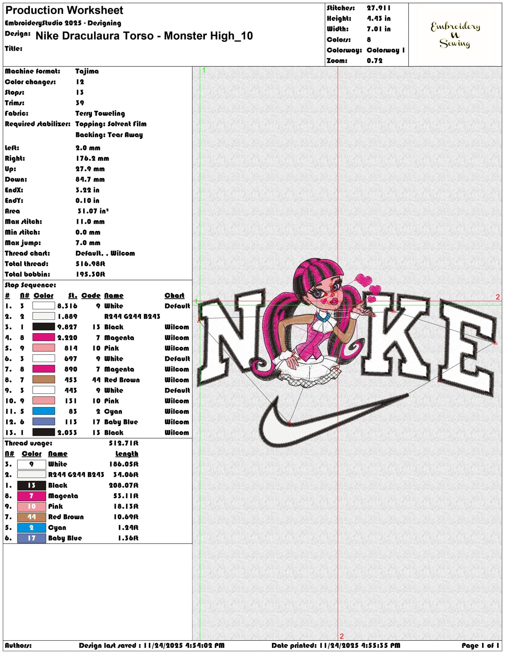 Nike Draculaura Torso Monster High - Elegant embroidery design file - instant download — view 3