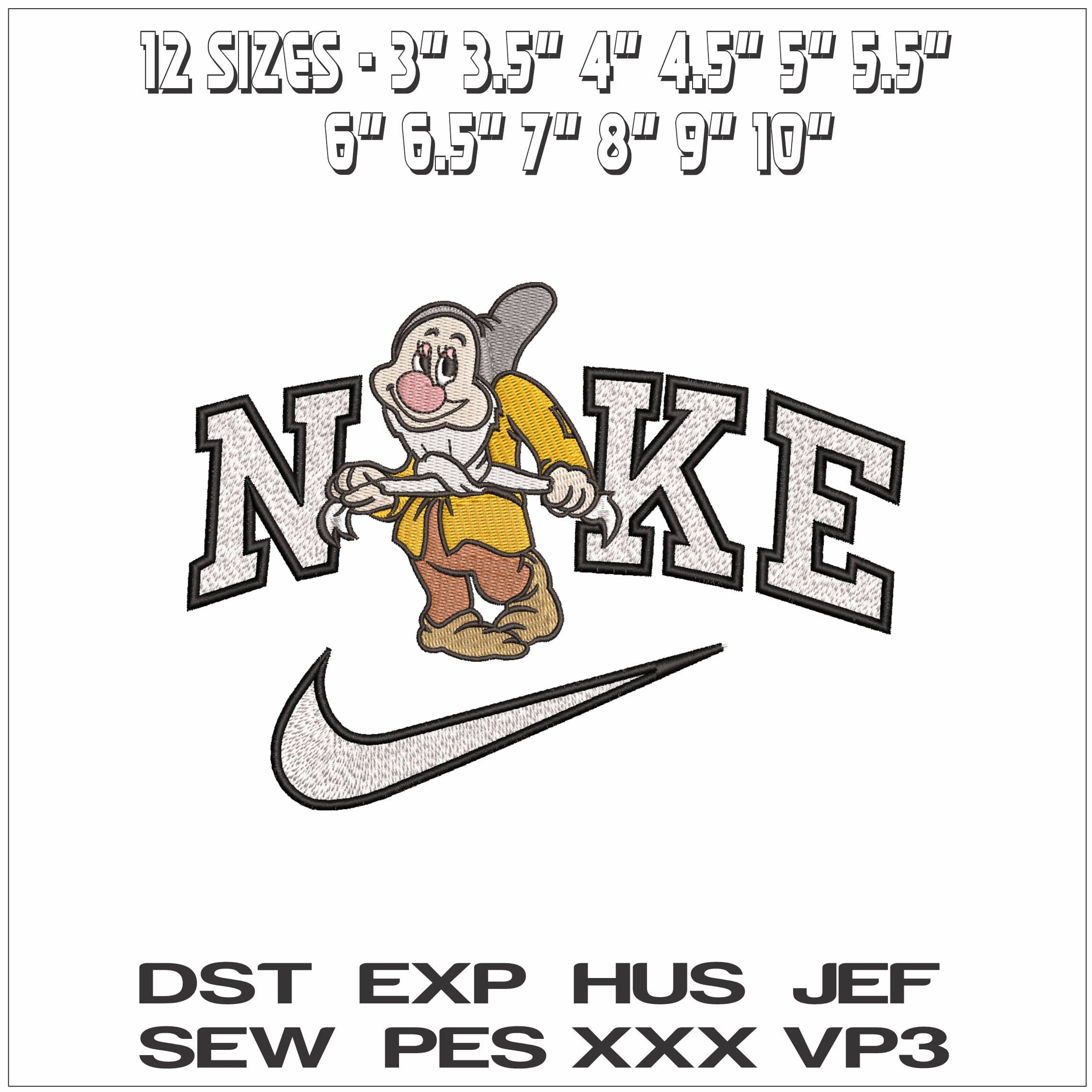 Nike Dwarf Bashful Snow White Disney - Elegant embroidery design file - instant download — view 2