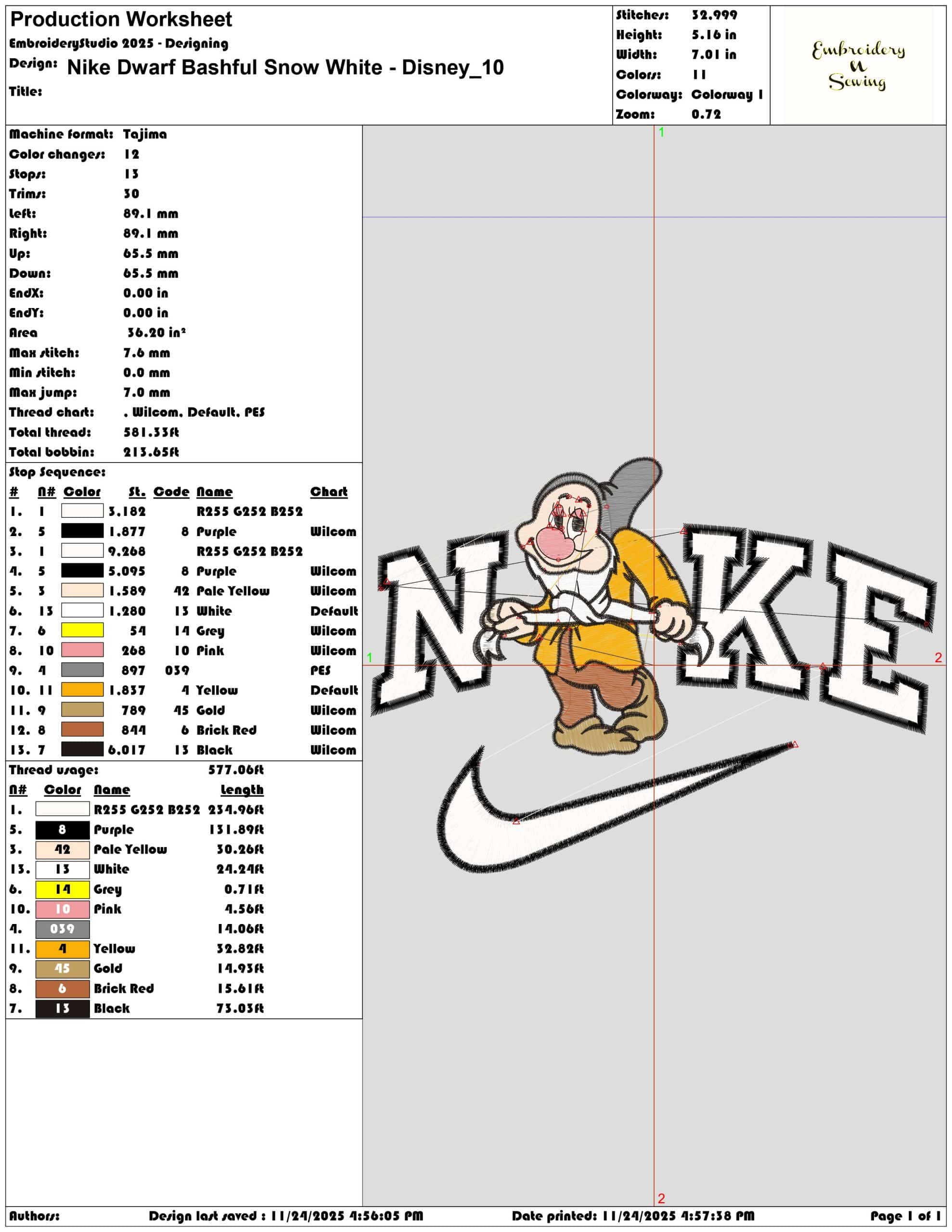 Nike Dwarf Bashful Snow White Disney - Elegant embroidery design file - instant download — view 3