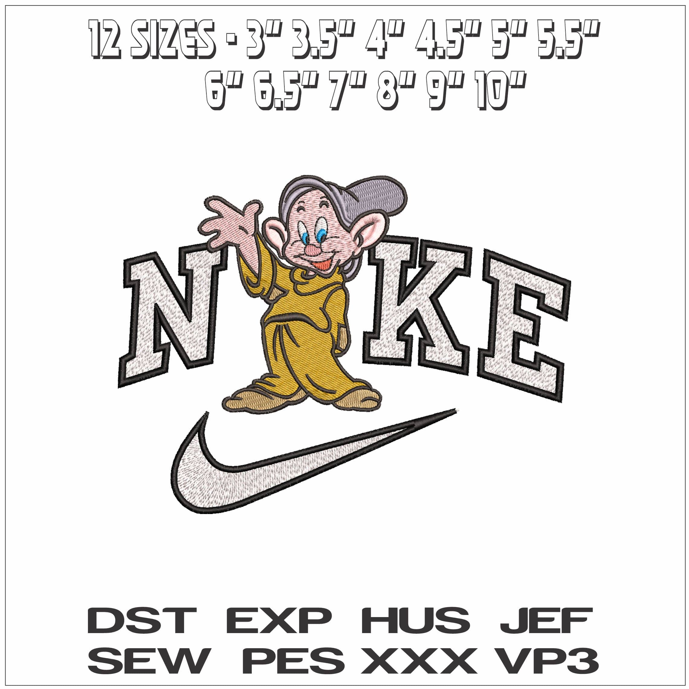 Nike Dwarf Dopey Snow White Disney - Elegant embroidery design file - instant download — view 2