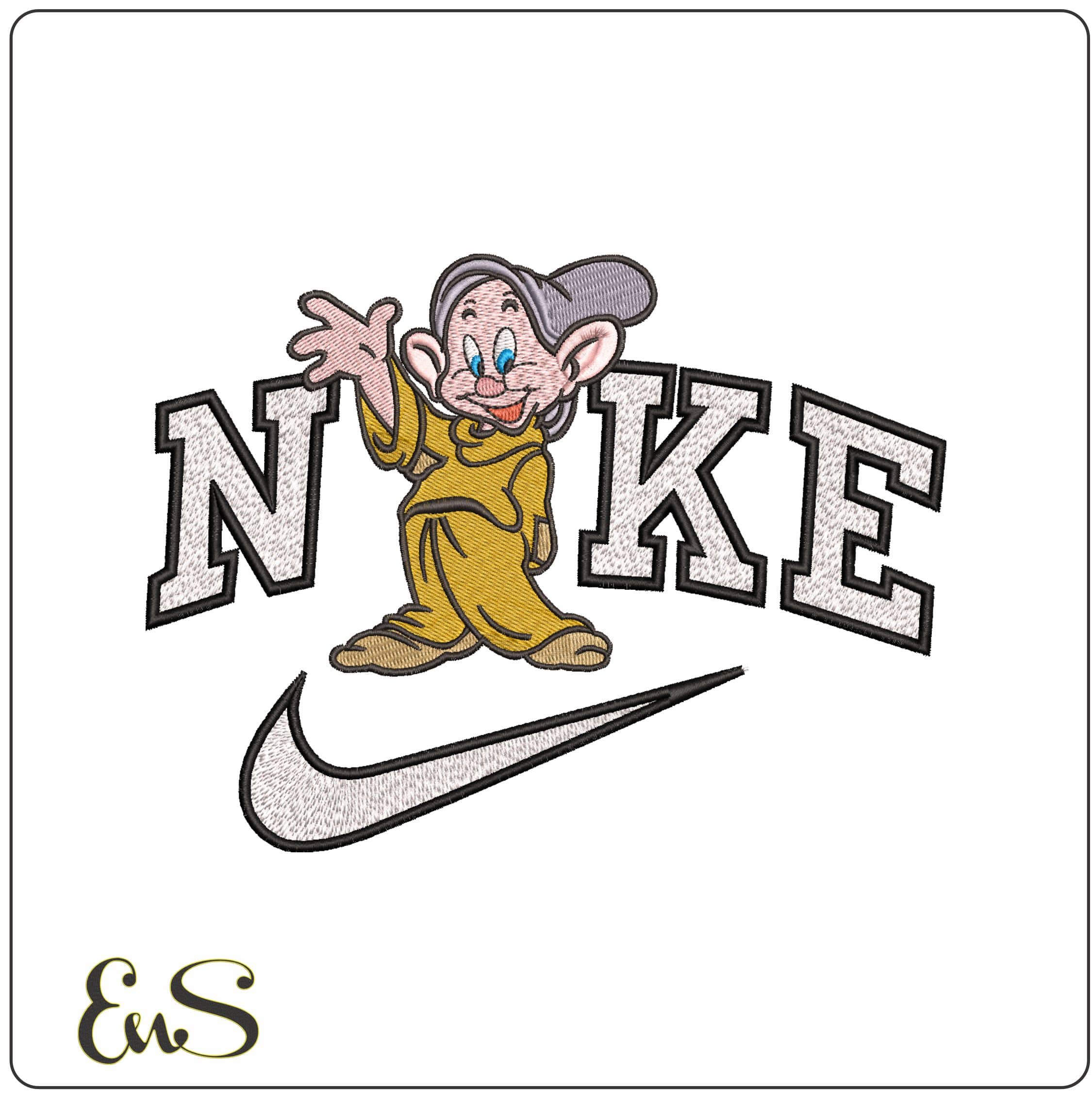Nike Dwarf Dopey Snow White Disney - Elegant embroidery design file - instant download