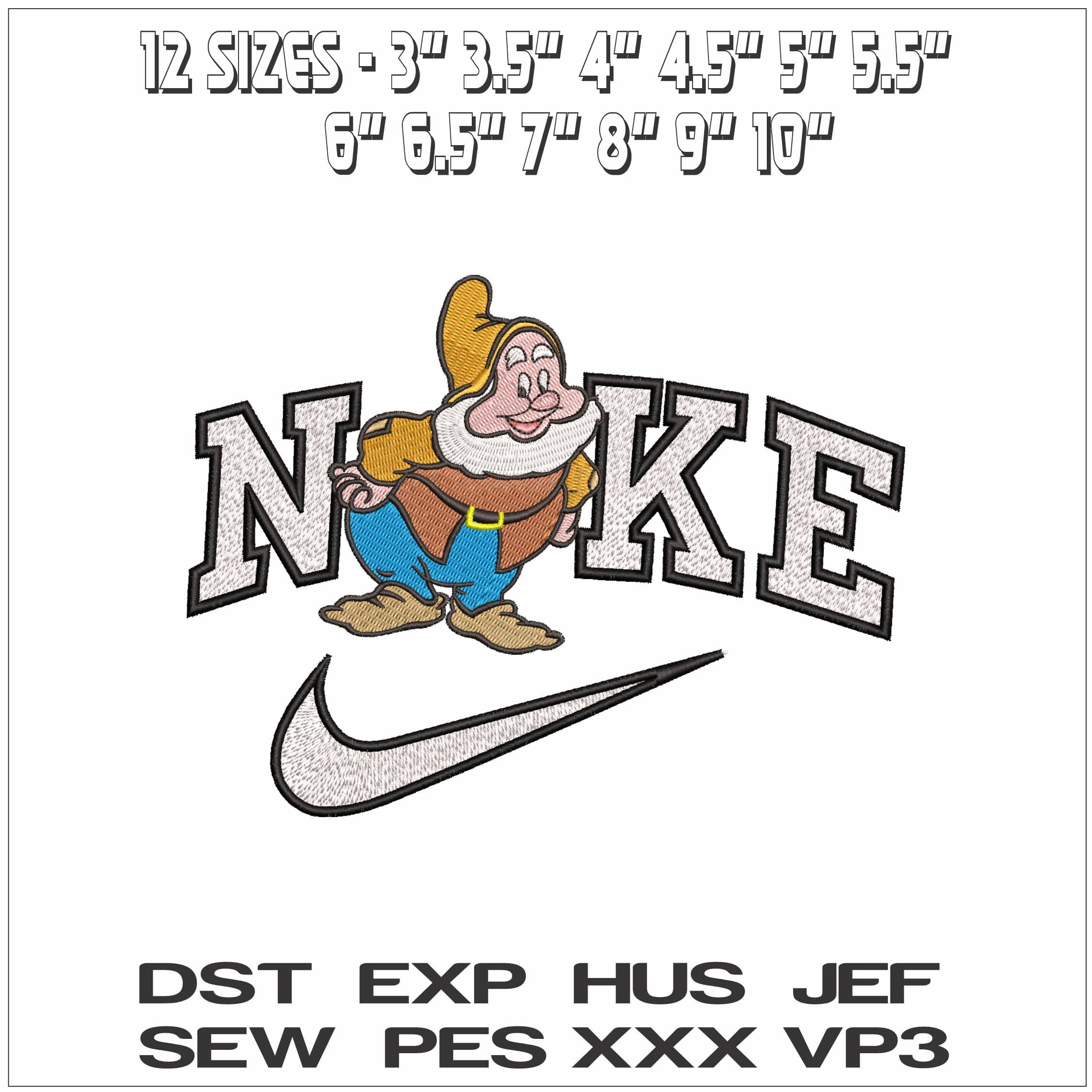 Nike Dwarf Happy Snow White Disney - Elegant embroidery design file - instant download — view 2