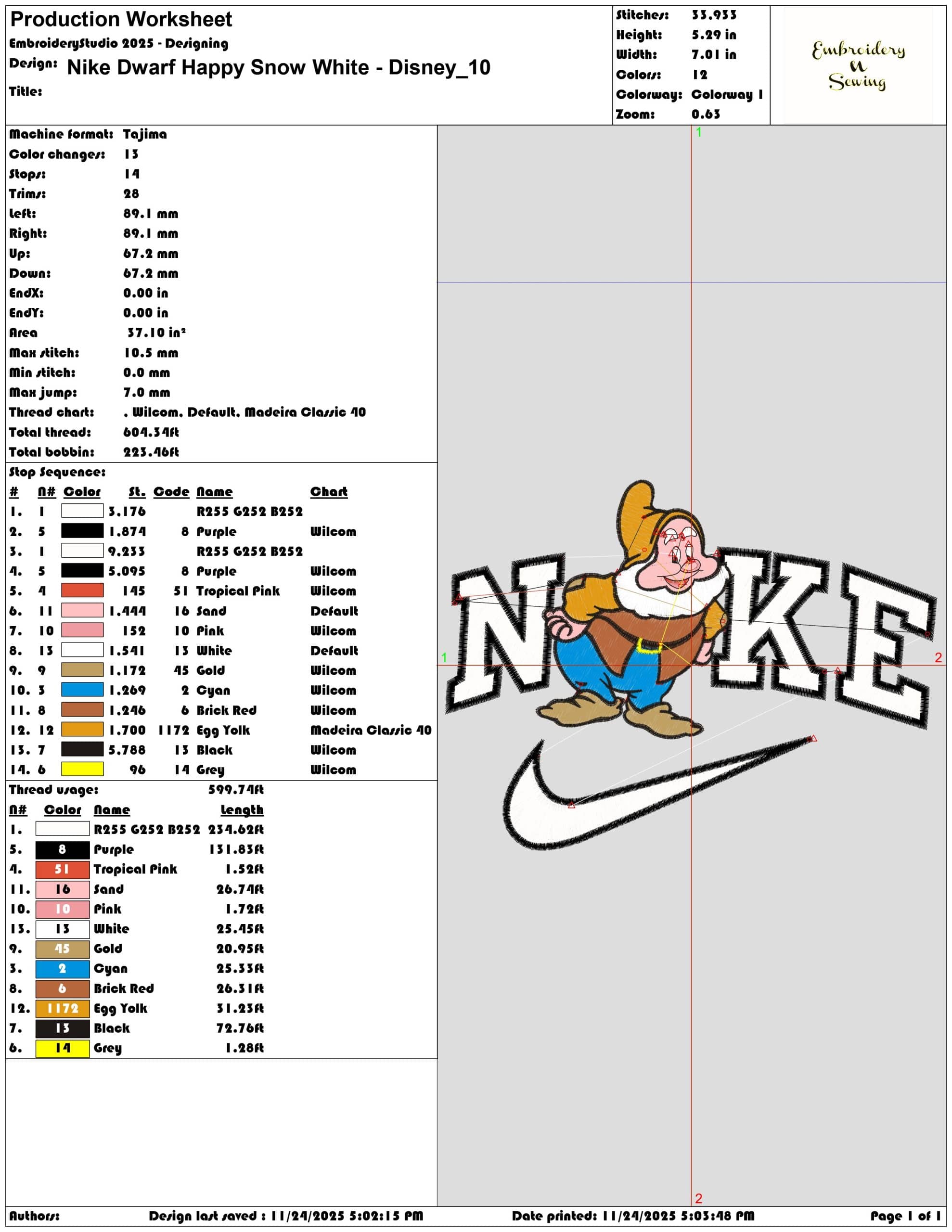 Nike Dwarf Happy Snow White Disney - Elegant embroidery design file - instant download — view 3