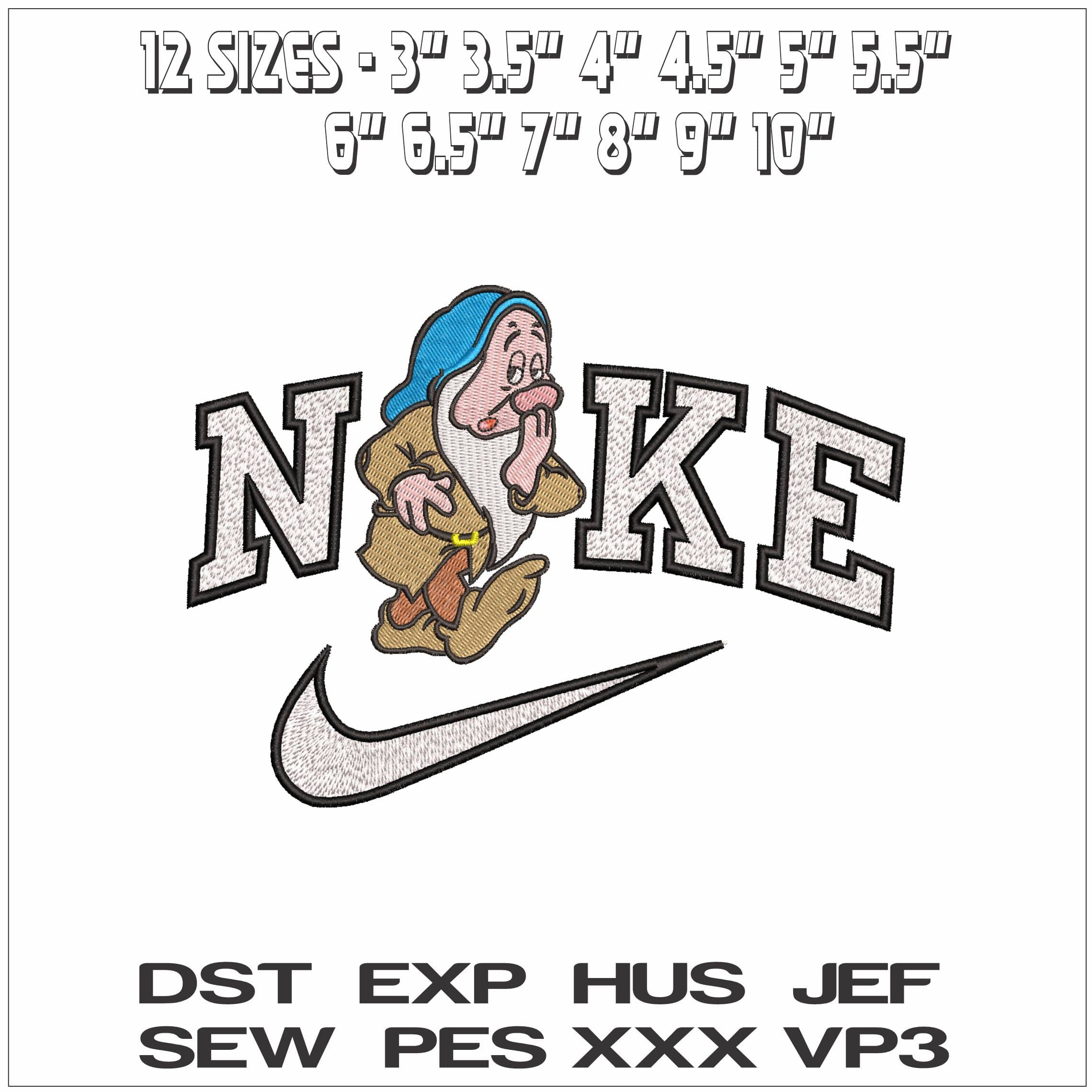 Nike Dwarf Sleepy Snow White Disney - Elegant embroidery design file - instant download — view 2